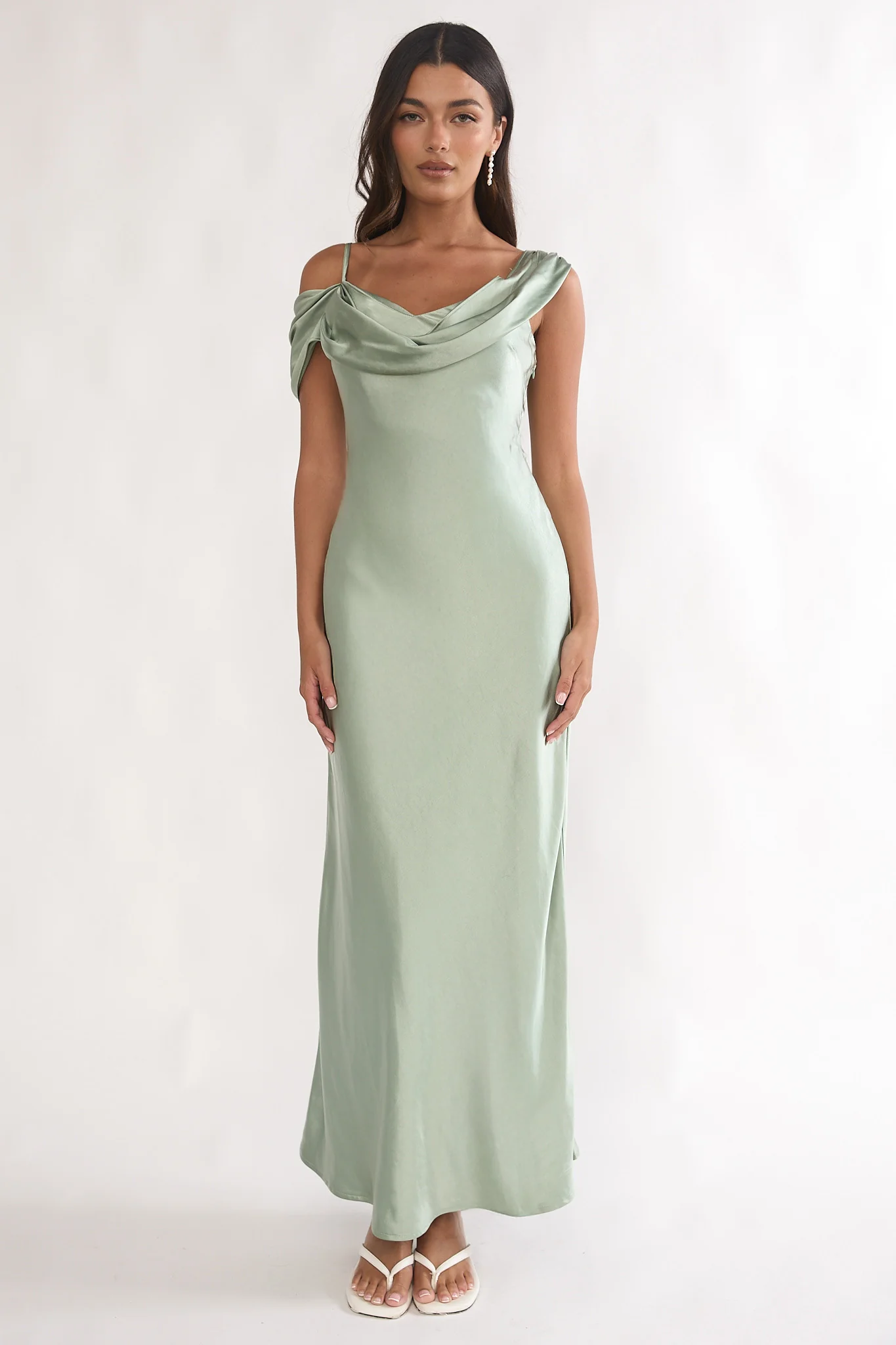 Emelle Asymmetric Neckline Maxi Dress Pistachio - Image 4