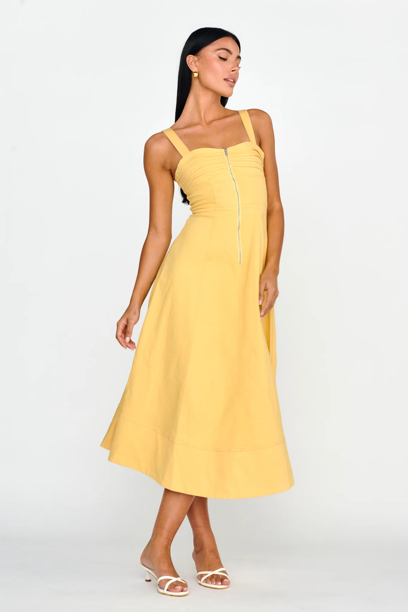 Emilio Pleated Bust A-Line Midi Dress Yellow - Image 5