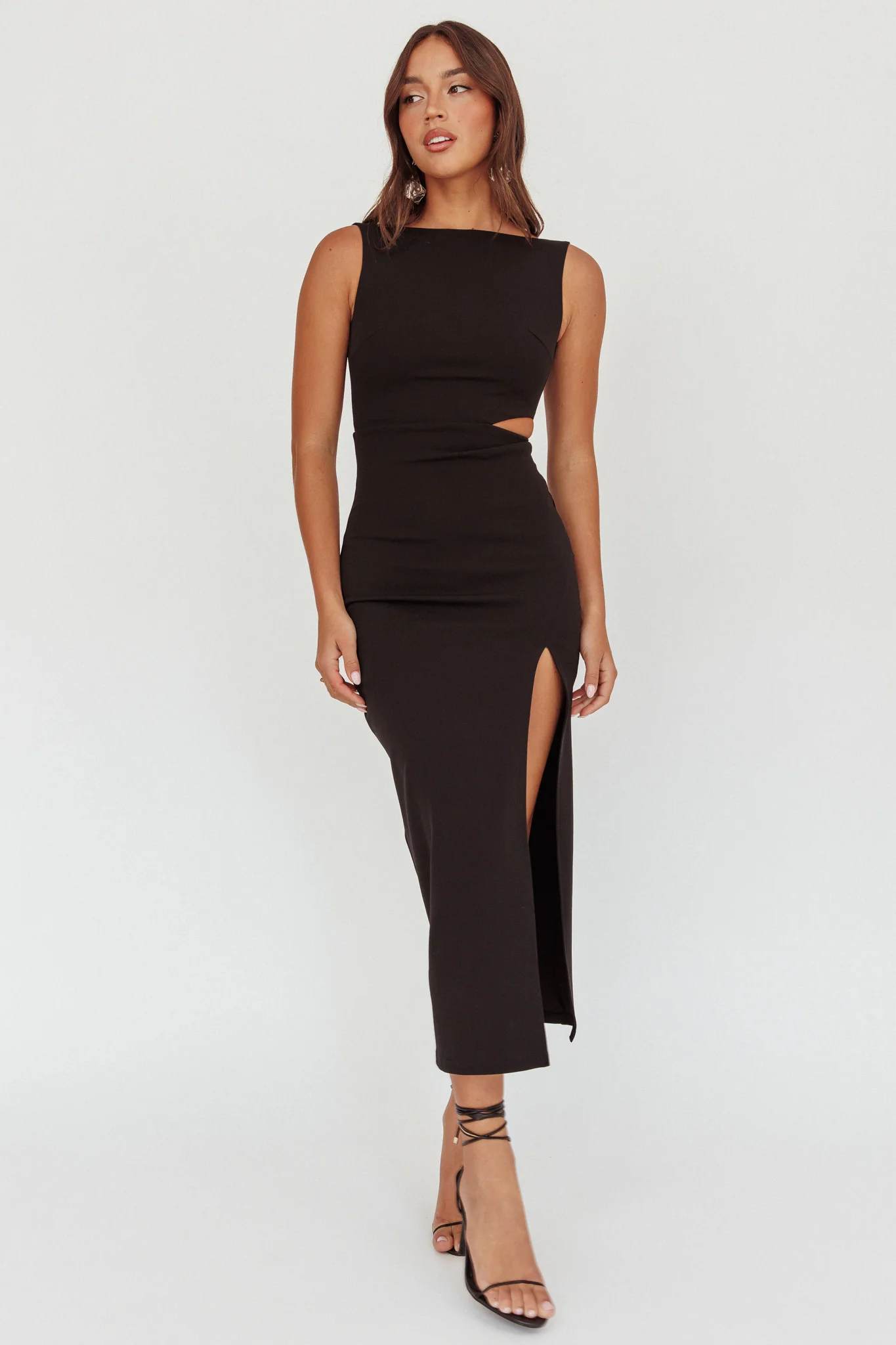 Emille Cut-Out Split Midi Dress Black - Image 4