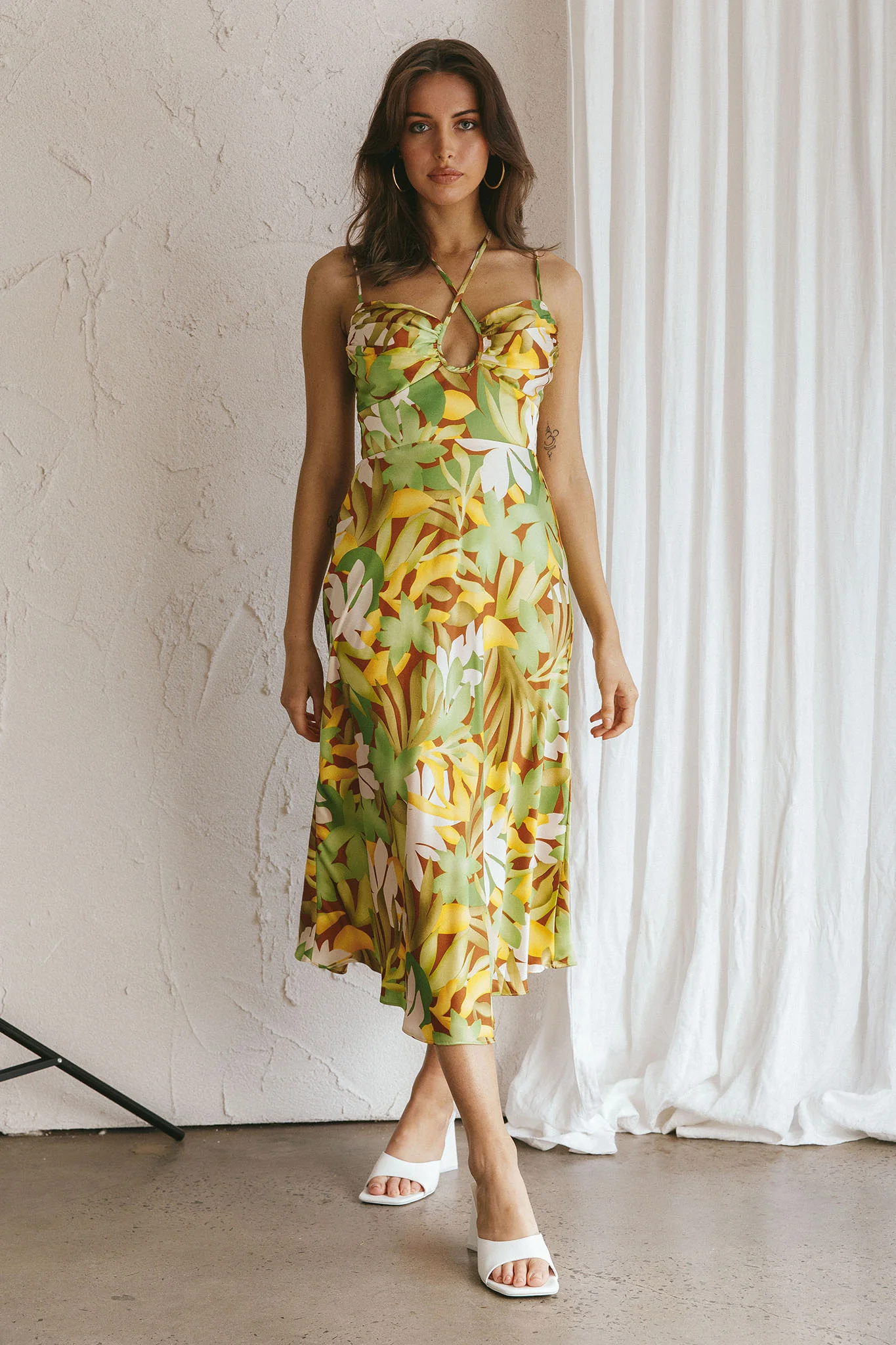 Emmalie Satin Midi Dress Floral Green - Image 3