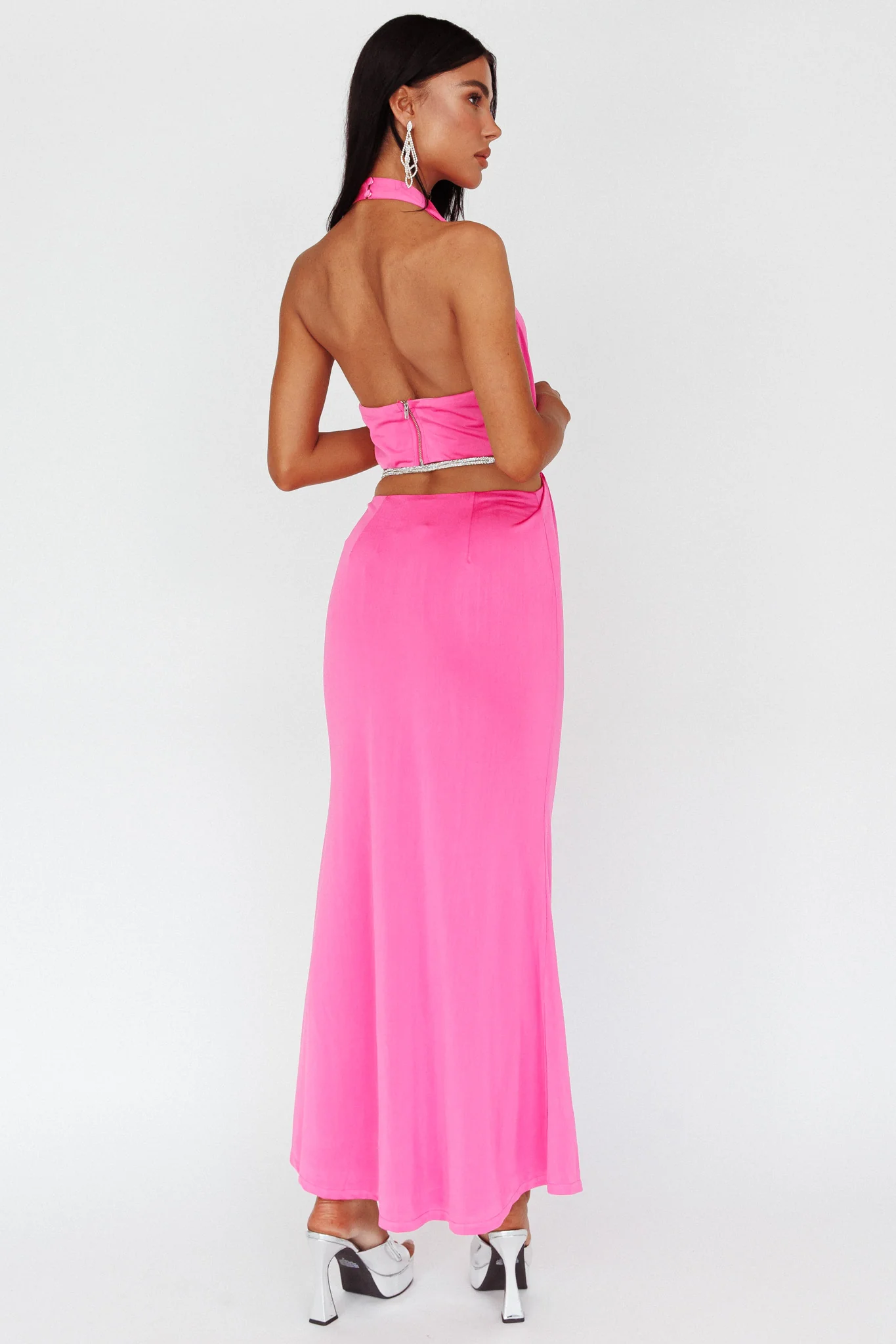 Emmi Cowl Neck Diamante Rope Dress Magenta - Image 2