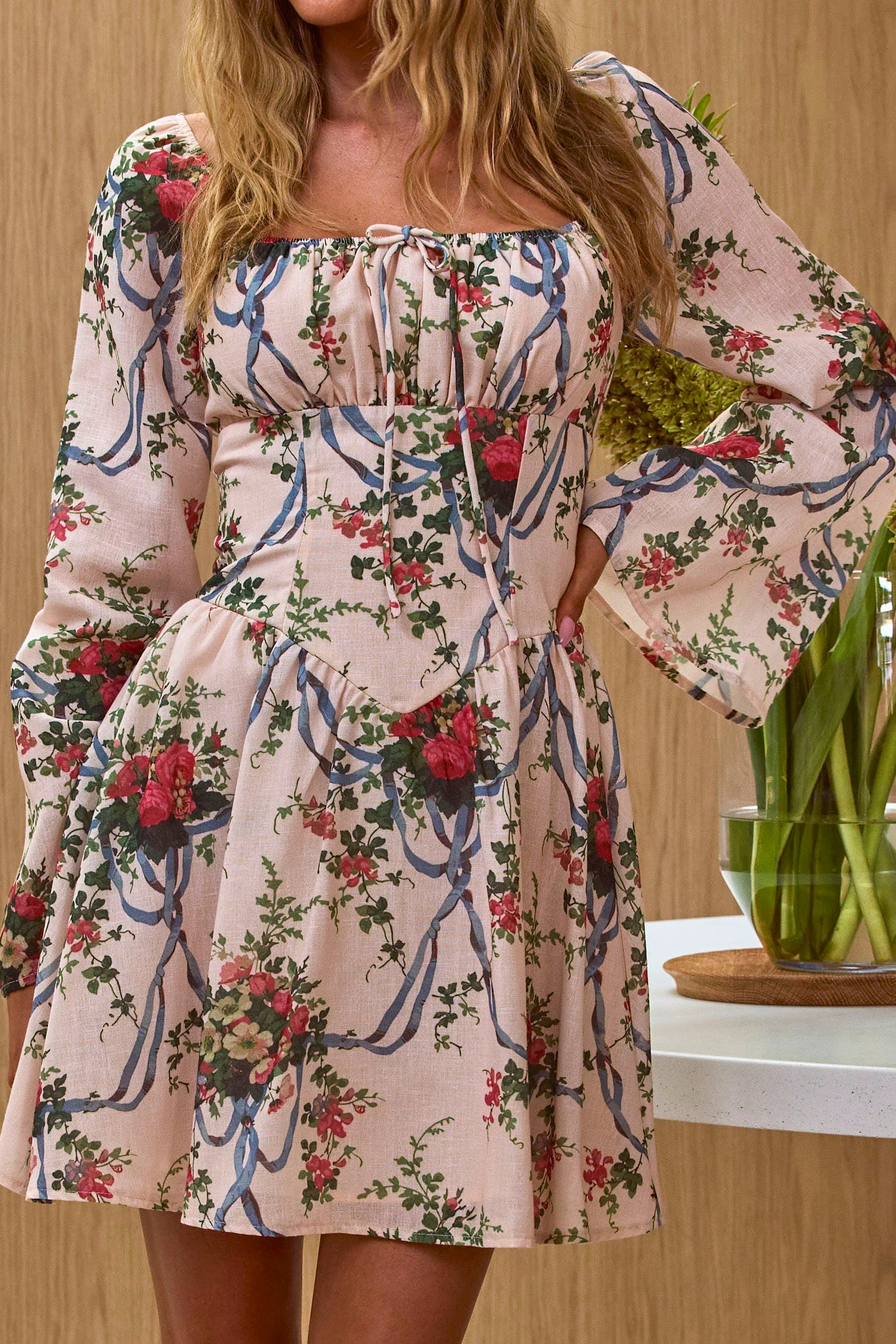 Emmy Gathered Bust Mini Dress Floral Pink - Image 4