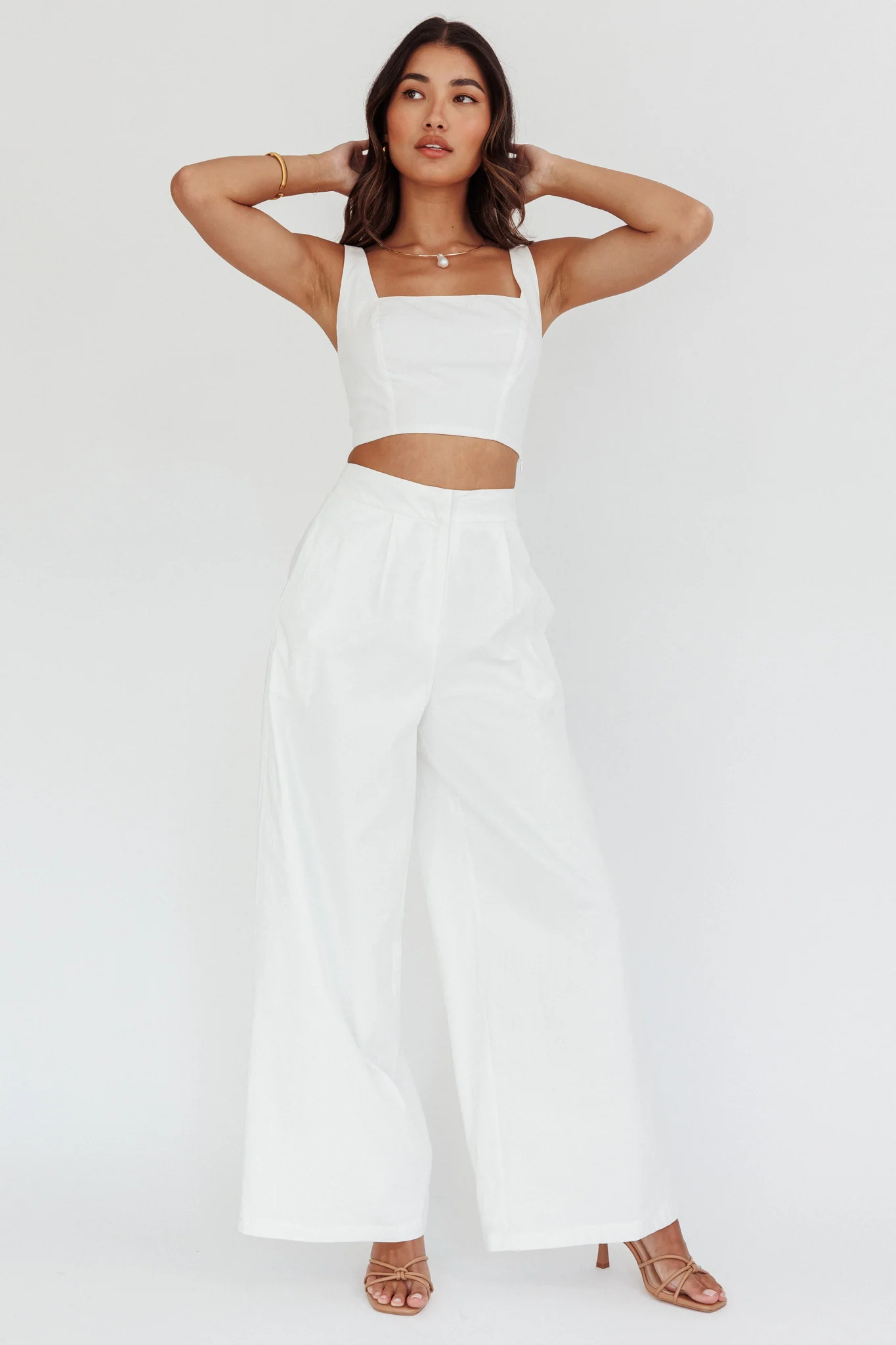 Empire Wide-Leg Side Pocket Pants White - Image 4