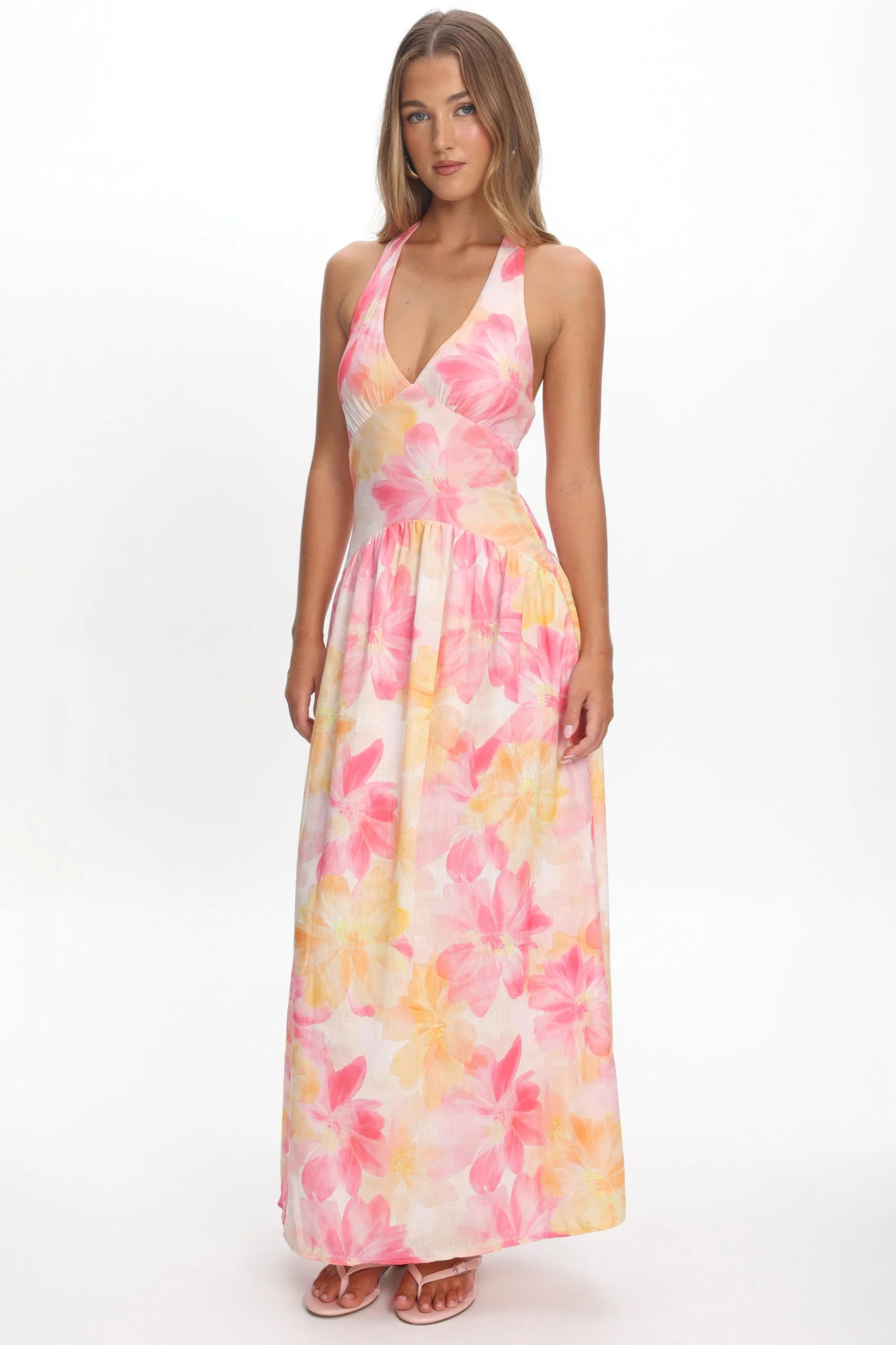Endira Drop Waist Maxi Dress Floral Pink - Image 2
