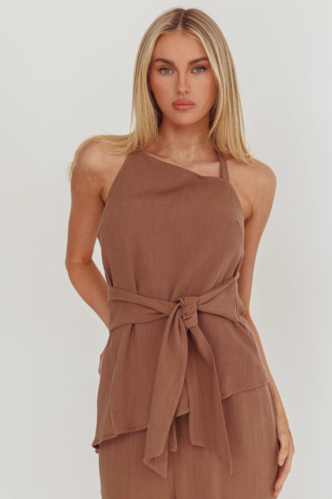 Eniola Asymmetric Neckline Halter Top Chocolate - Image 5