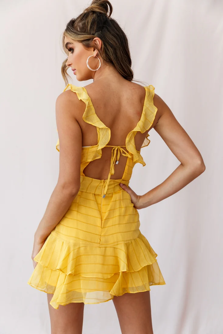 Erin Layered Ruffle Waist Tie Dress Mustard - Image 3