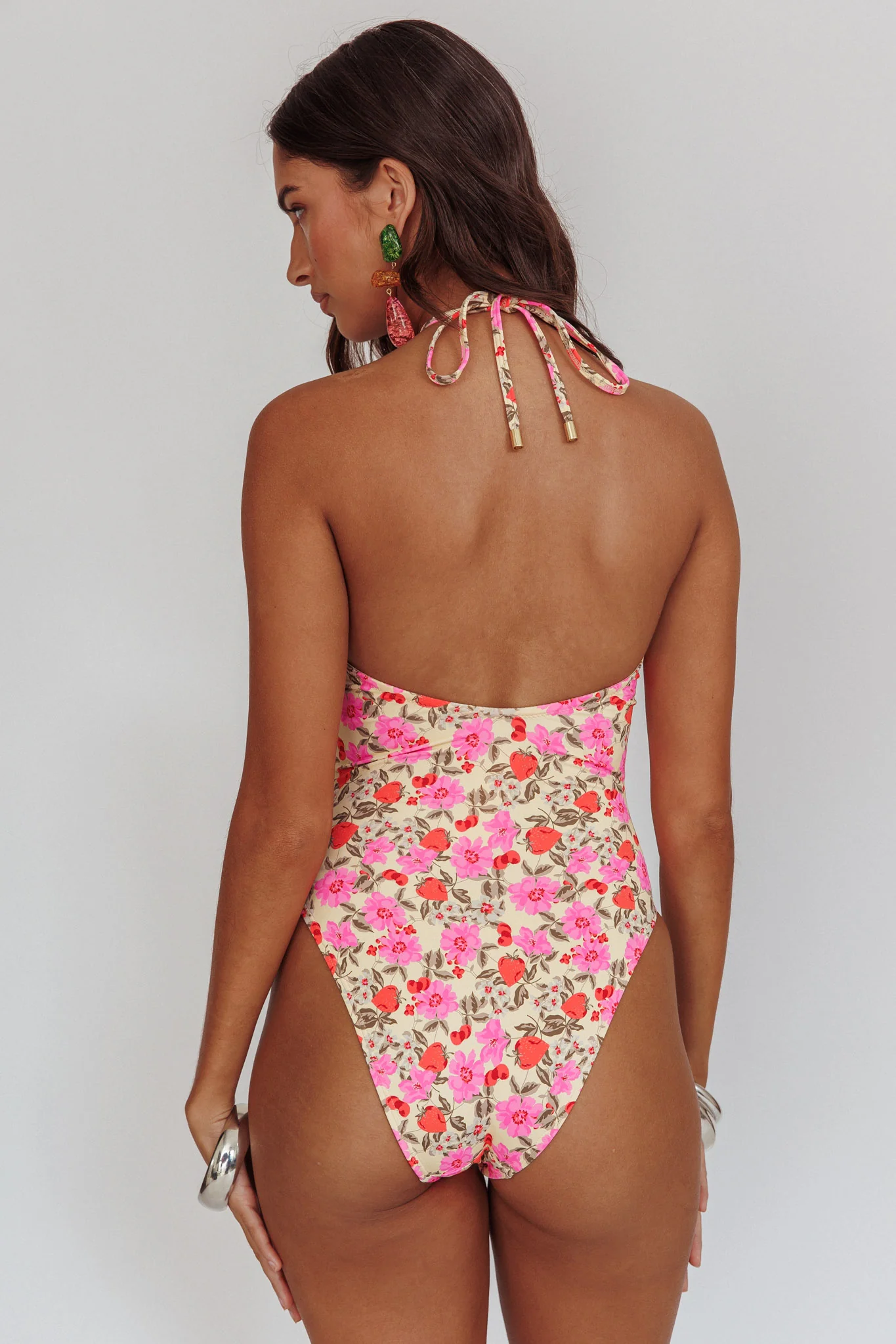 Eros Halterneck Keyhole One Piece Swimsuit Yellow Floral - Image 3