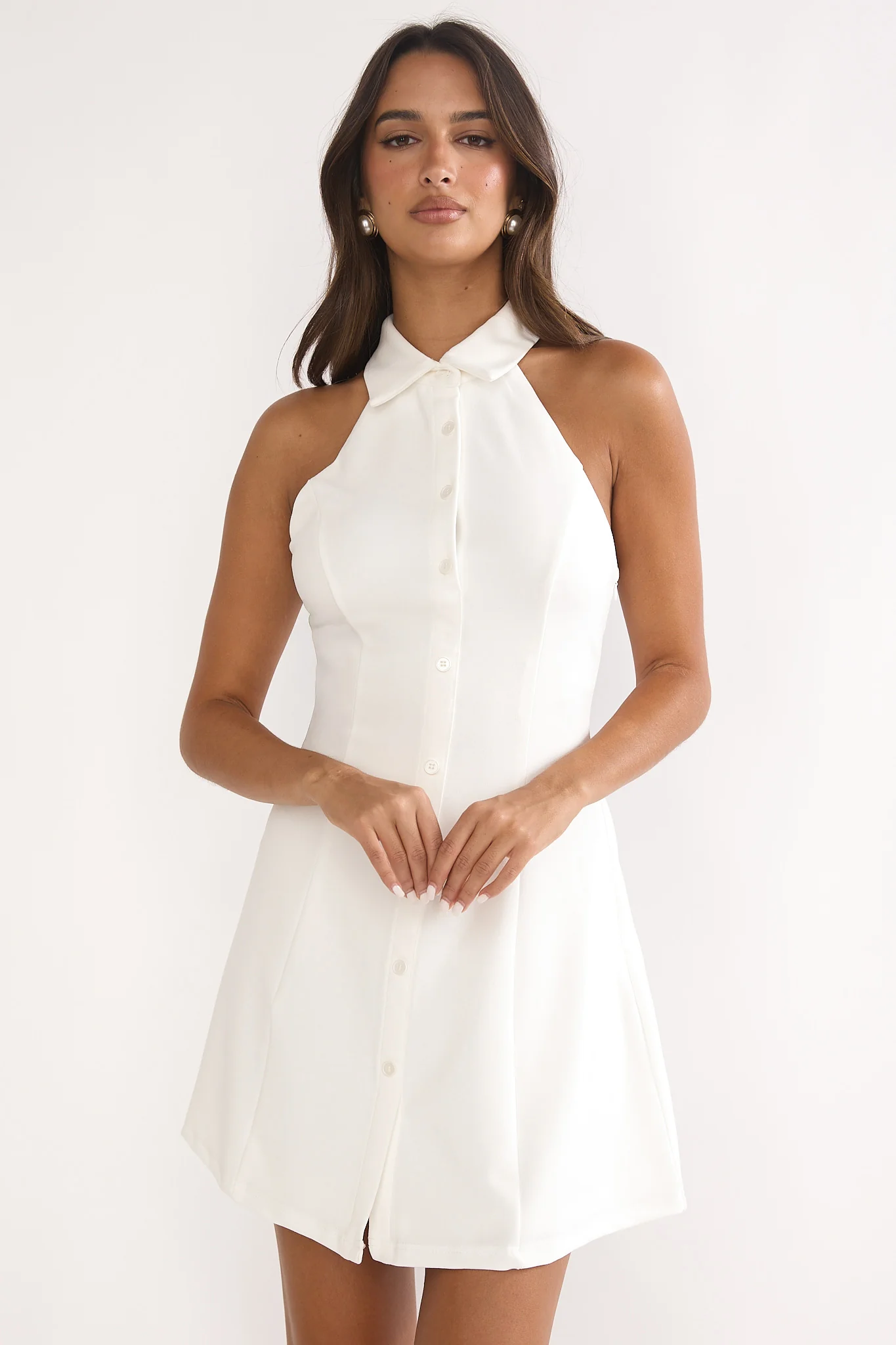 Esmarie Collared Mini Dress White - Image 5