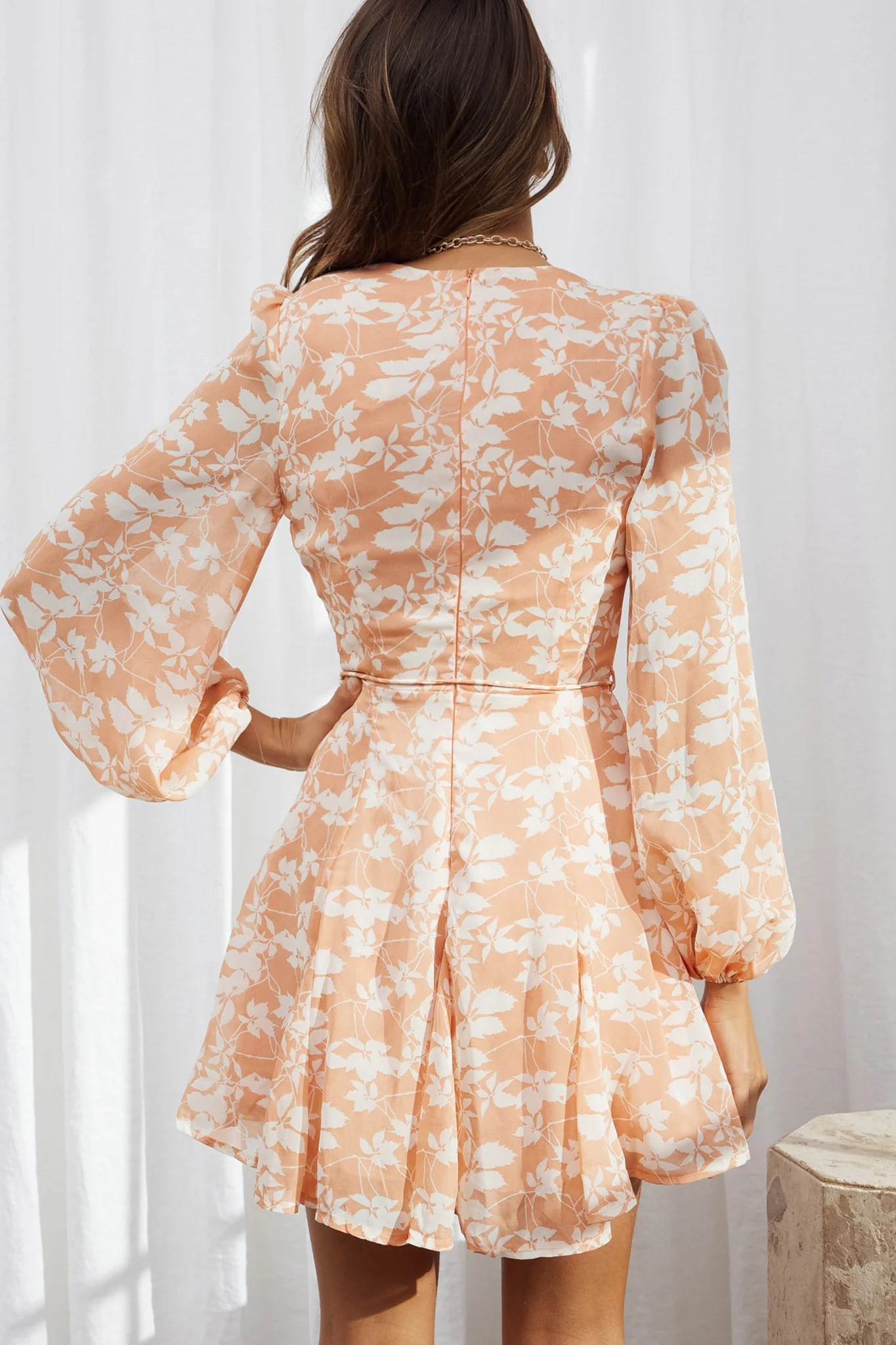 Estelle Long Sleeve V-Neckline Dress Leaf Print Rose - Image 2