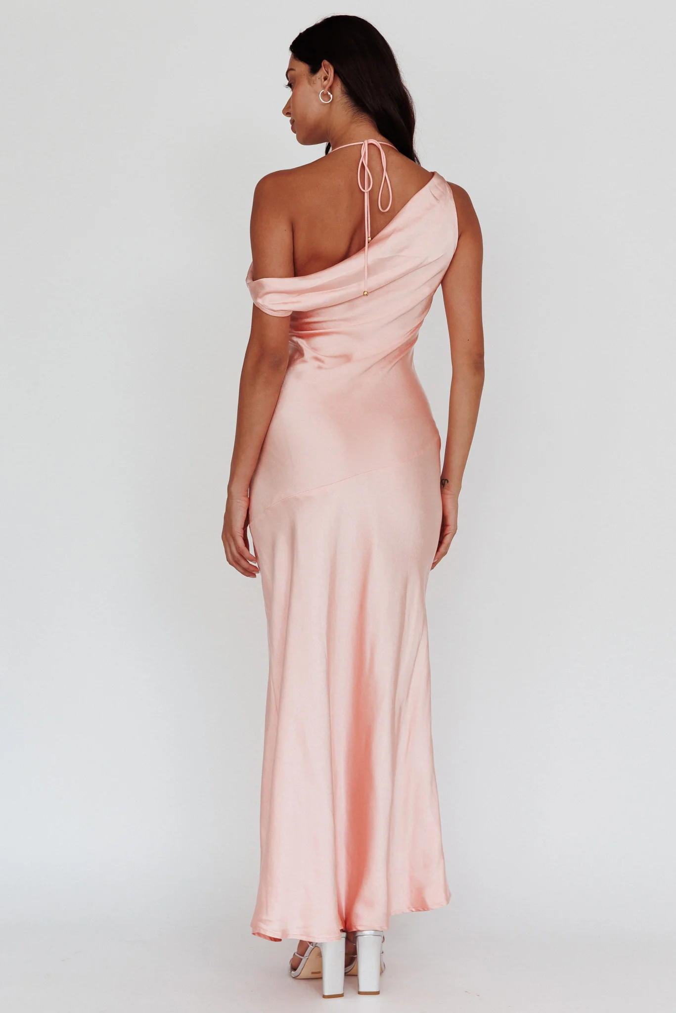 Etienne Off-Shoulder Halter Midi Dress Shimmer Pink - Image 2