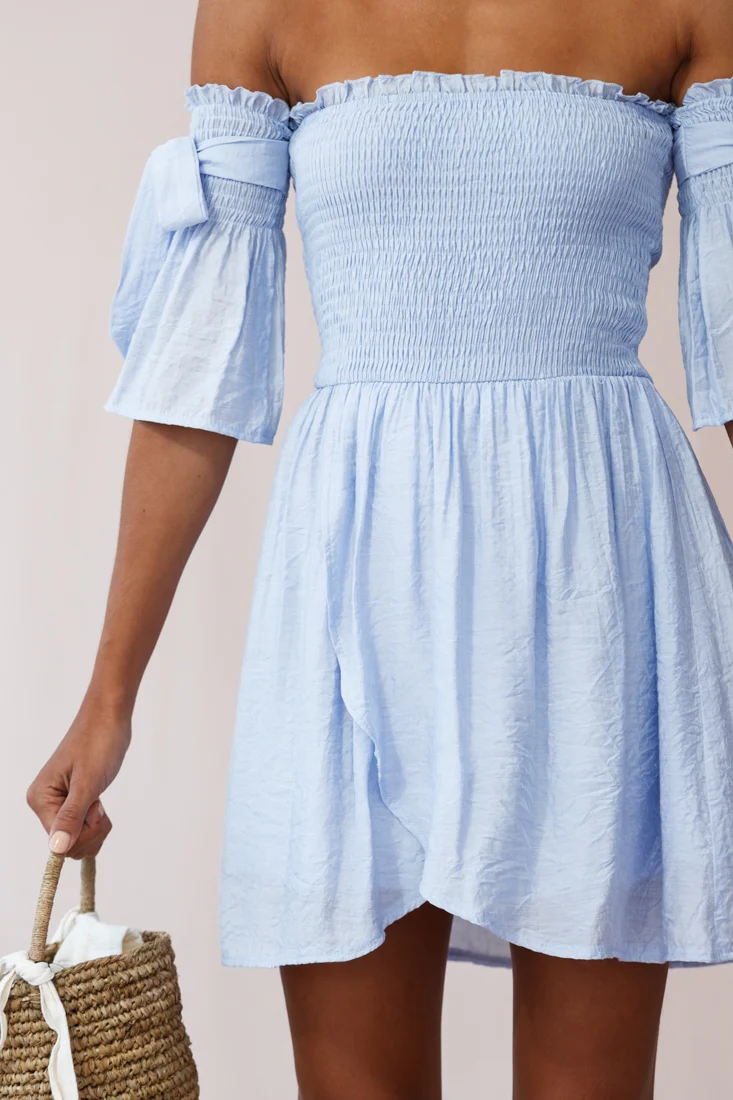 Eva Babydoll Off-The-Shoulder Dress Steel Blue - Image 4