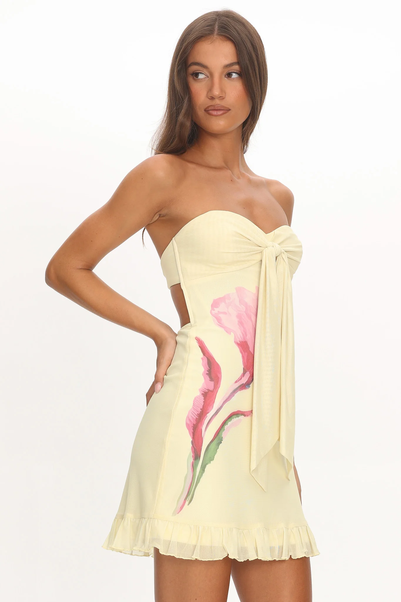 Evandra Sweetheart Neckline Strapless Mini Dress Lemon - Image 5