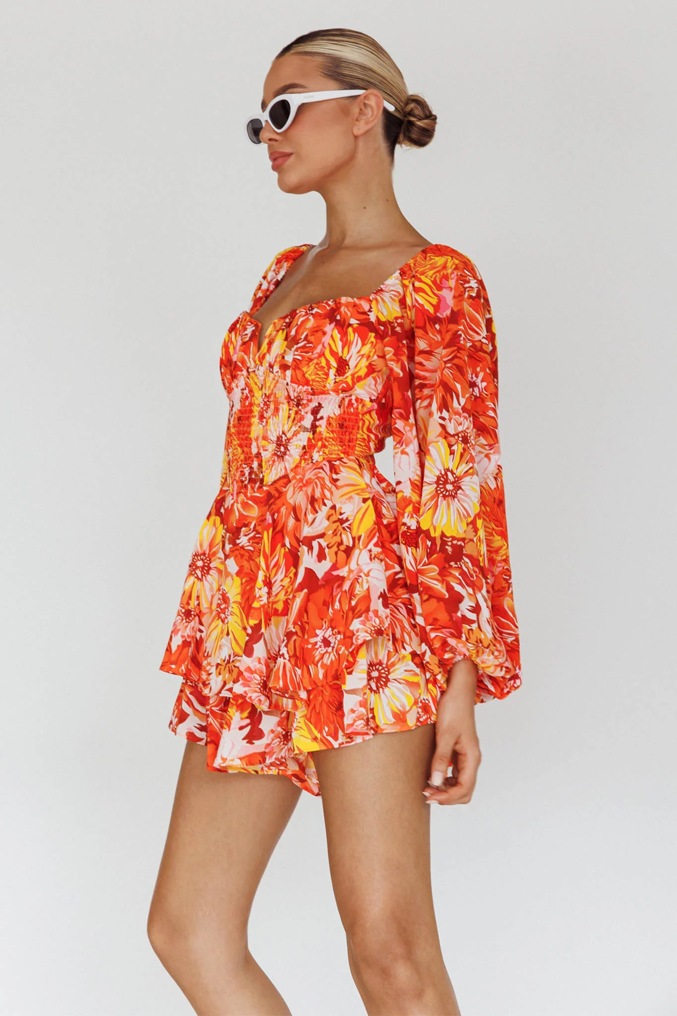 Evanice Shirred Waist Romper Floral Yellow - Image 8