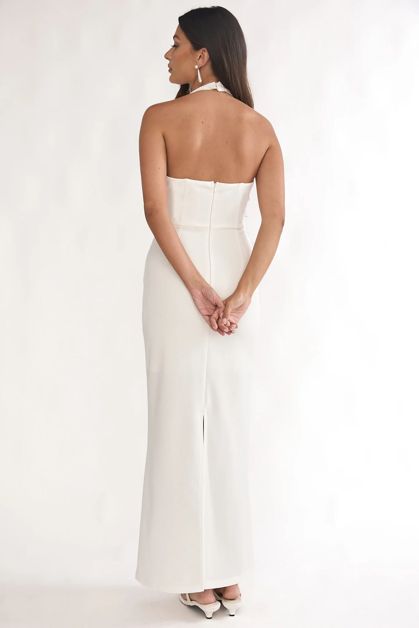 Evenings Asymmetric Halter Maxi Dress White - Image 2