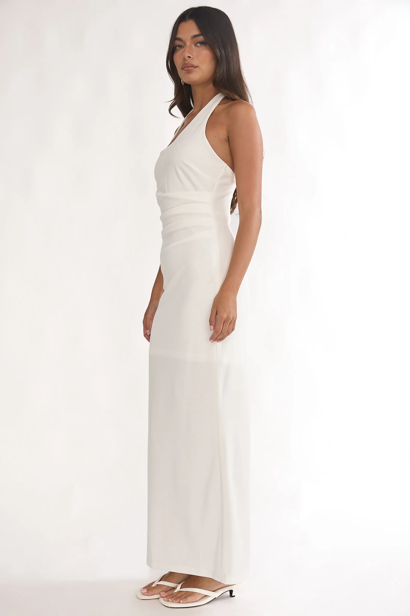 Evenings Asymmetric Halter Maxi Dress White - Image 6