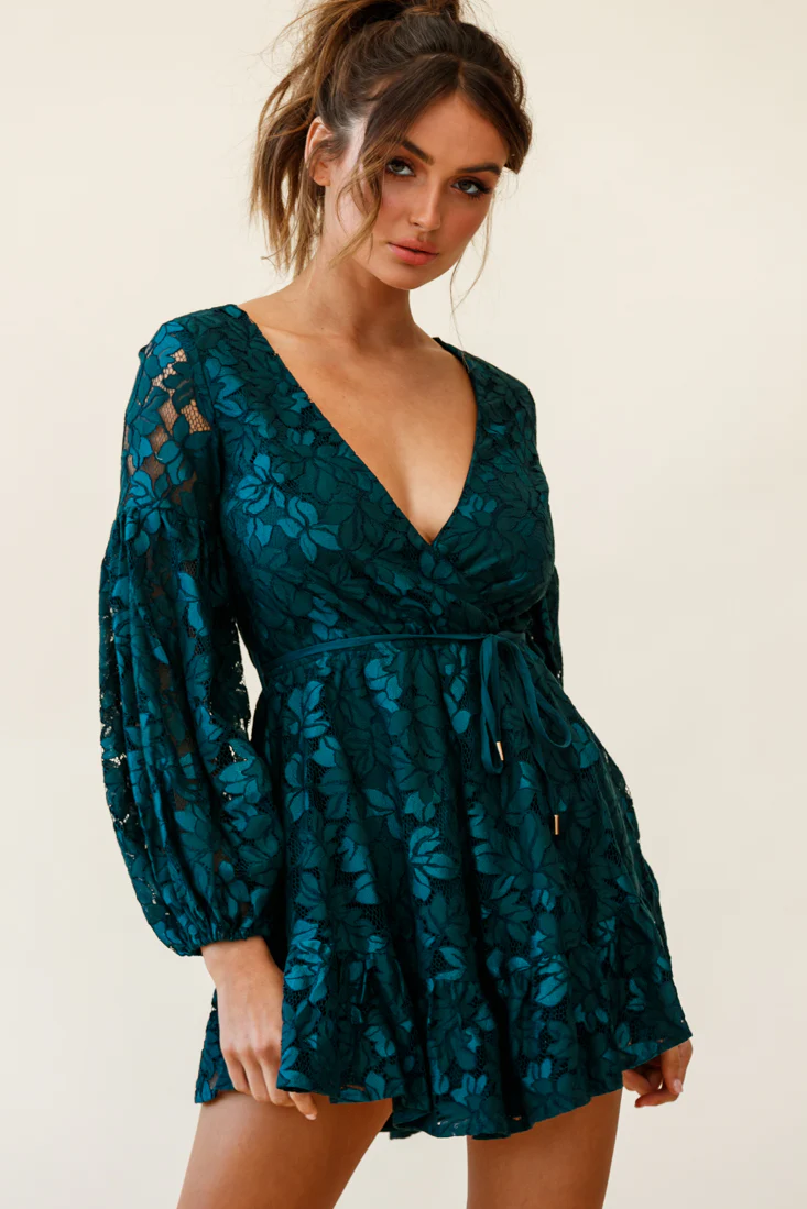 Ever After Keyhole Back Lace Dress Teal - Image 6