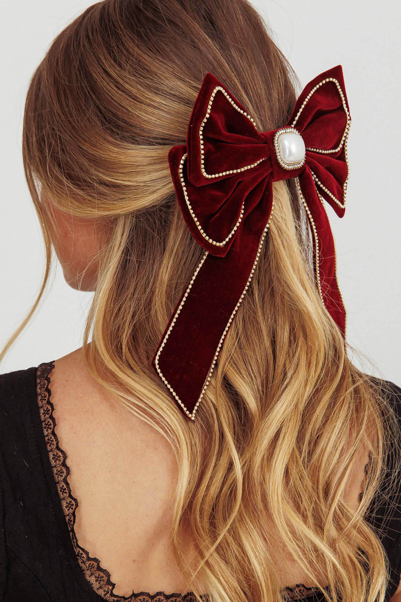 Evie Bow Hairclip Wine - Image 2