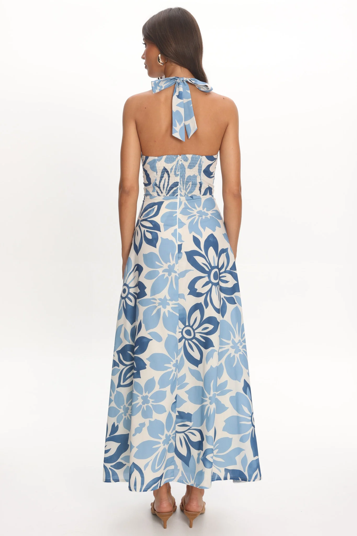 Exhilaration Halterneck Maxi Dress Floral Blue - Image 2