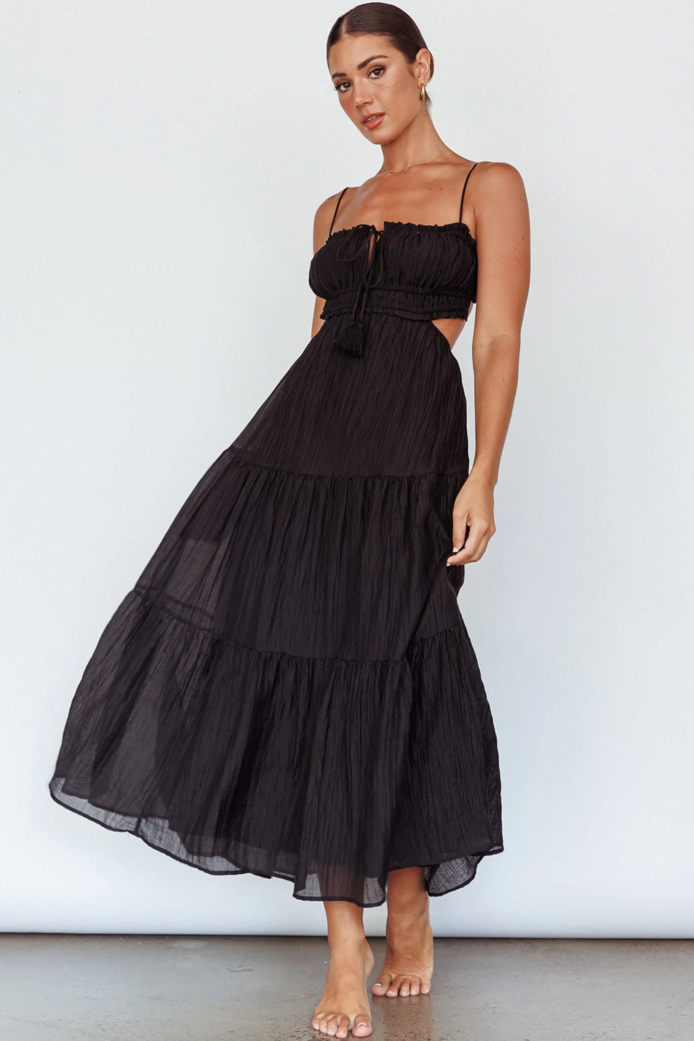 Eyona Cut-Out Waist Tie Maxi Dress Black - Image 3