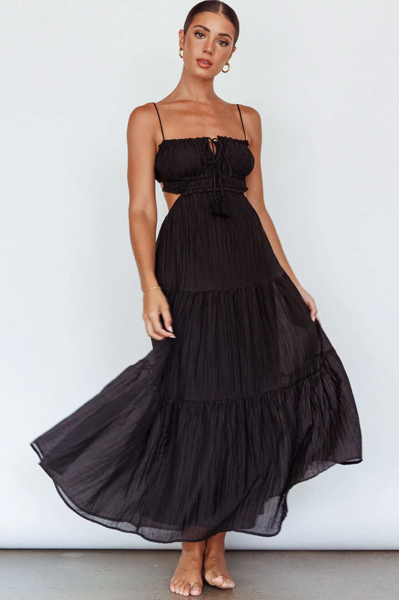 Eyona Cut-Out Waist Tie Maxi Dress Black - Image 5