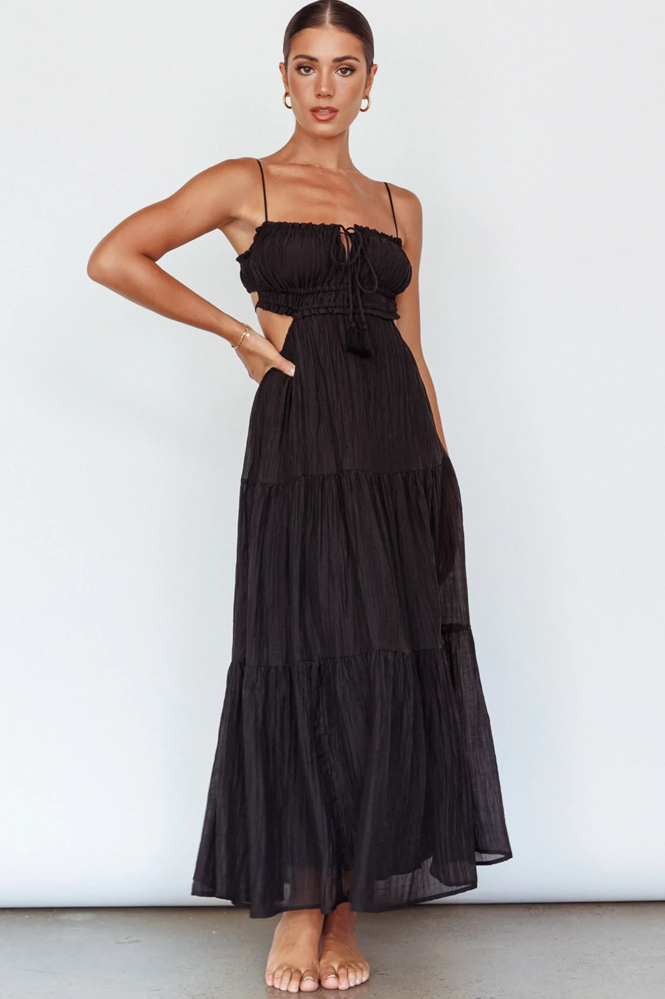 Eyona Cut-Out Waist Tie Maxi Dress Black - Image 6
