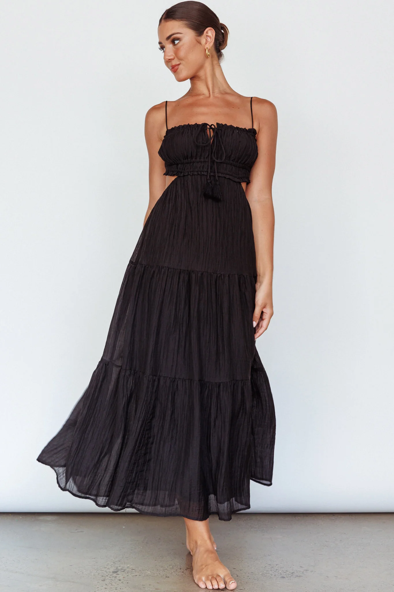 Eyona Cut-Out Waist Tie Maxi Dress Black - Image 7