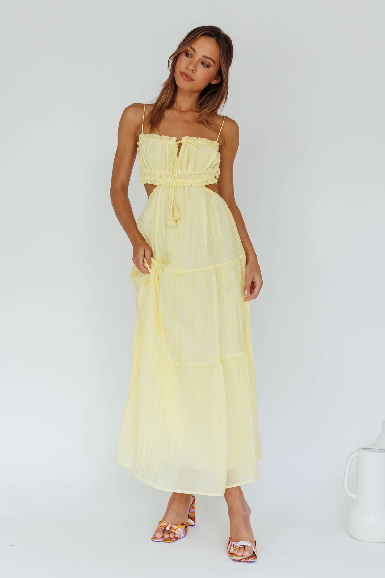Eyona Cut-Out Waist Tie Maxi Dress Lemon - Image 5