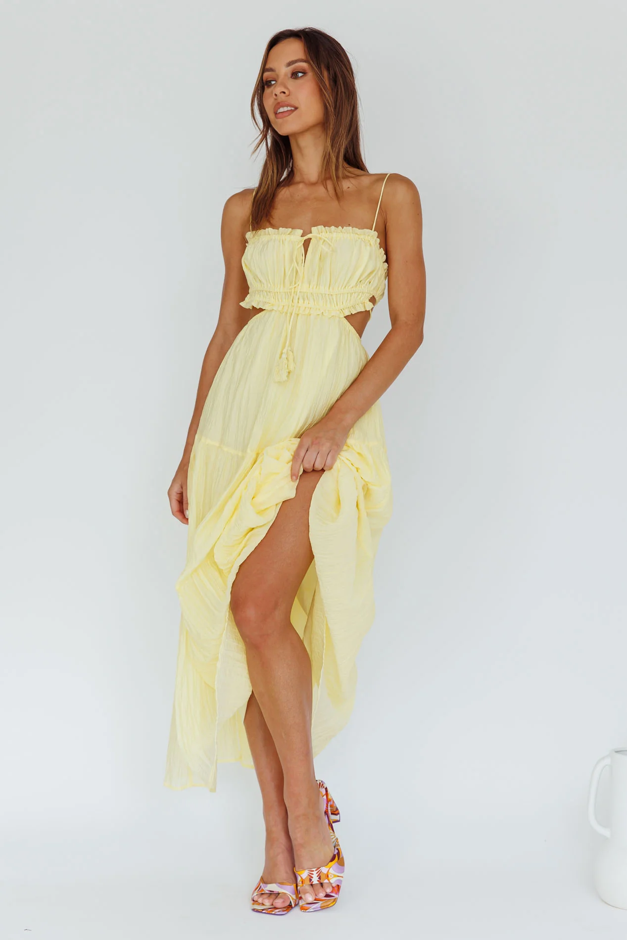 Eyona Cut-Out Waist Tie Maxi Dress Lemon - Image 7