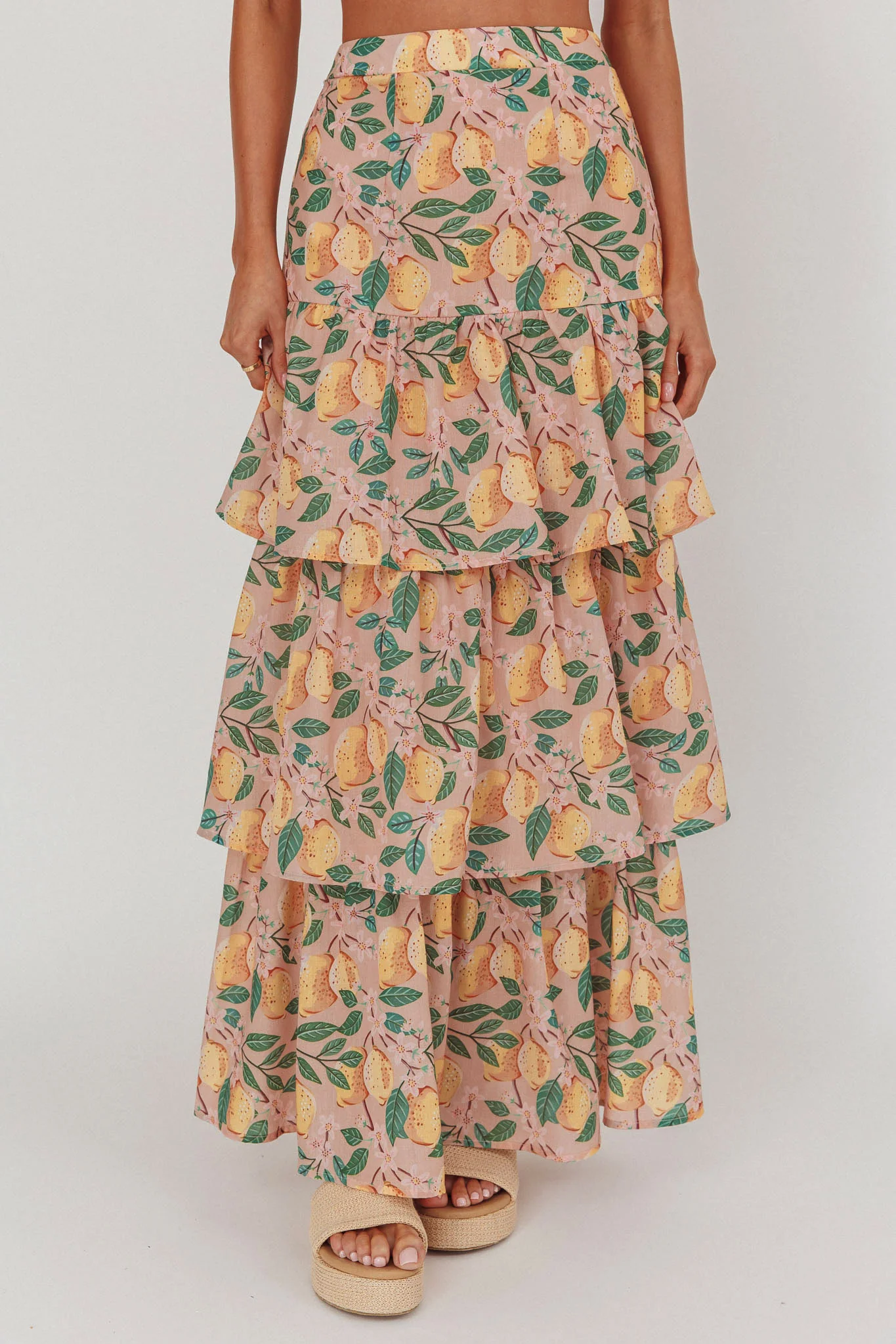 Ezmeralda Tiered Ruffle Maxi Skirt Lemon - Image 3