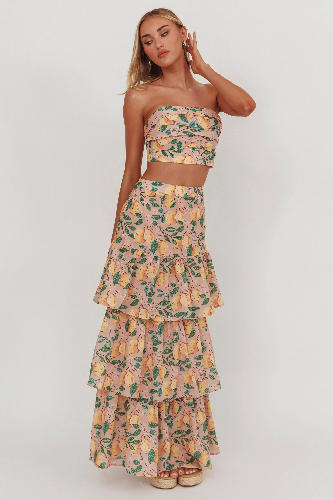 Ezmeralda Tiered Ruffle Maxi Skirt Lemon - Image 4