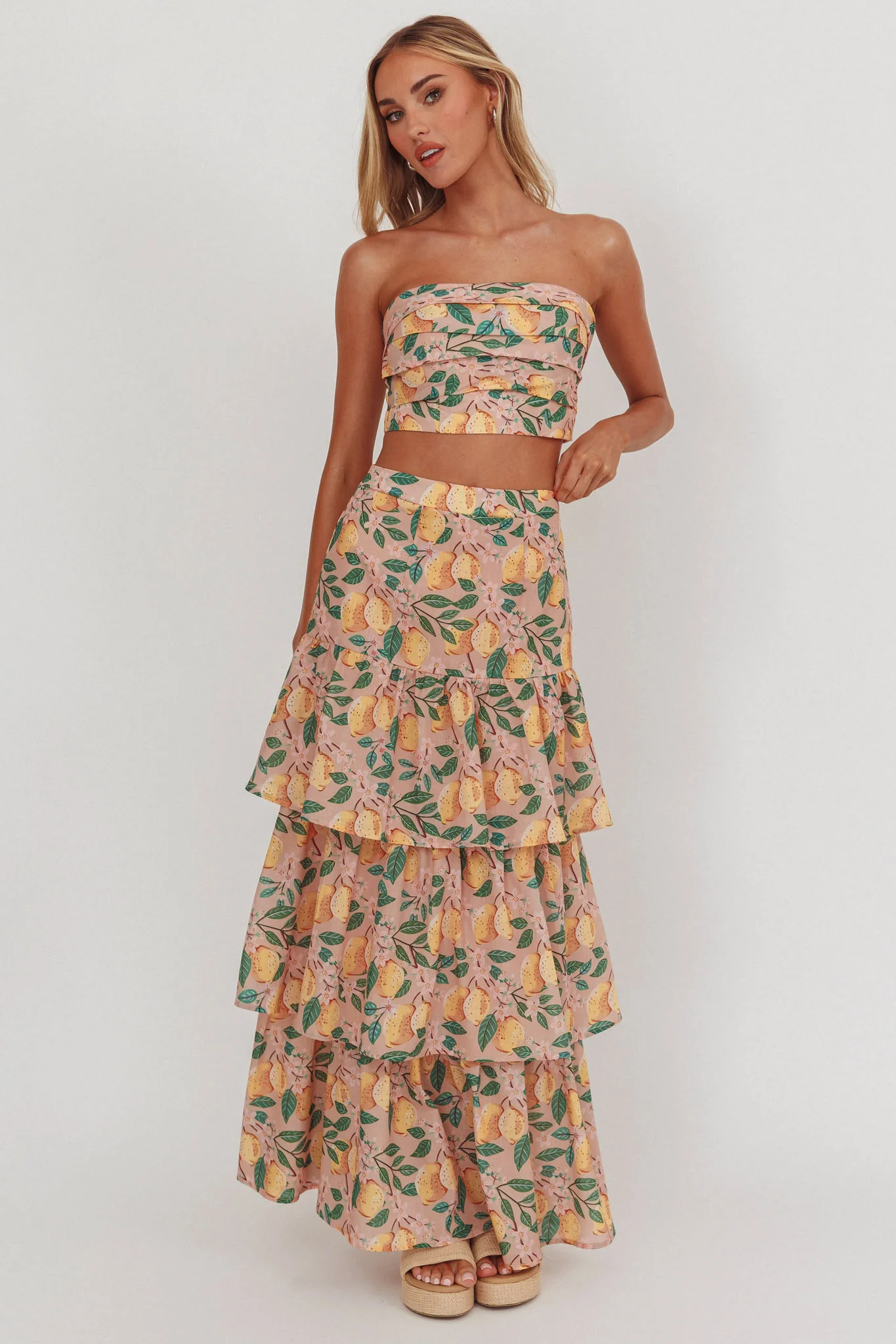 Ezmeralda Tiered Ruffle Maxi Skirt Lemon - Image 5