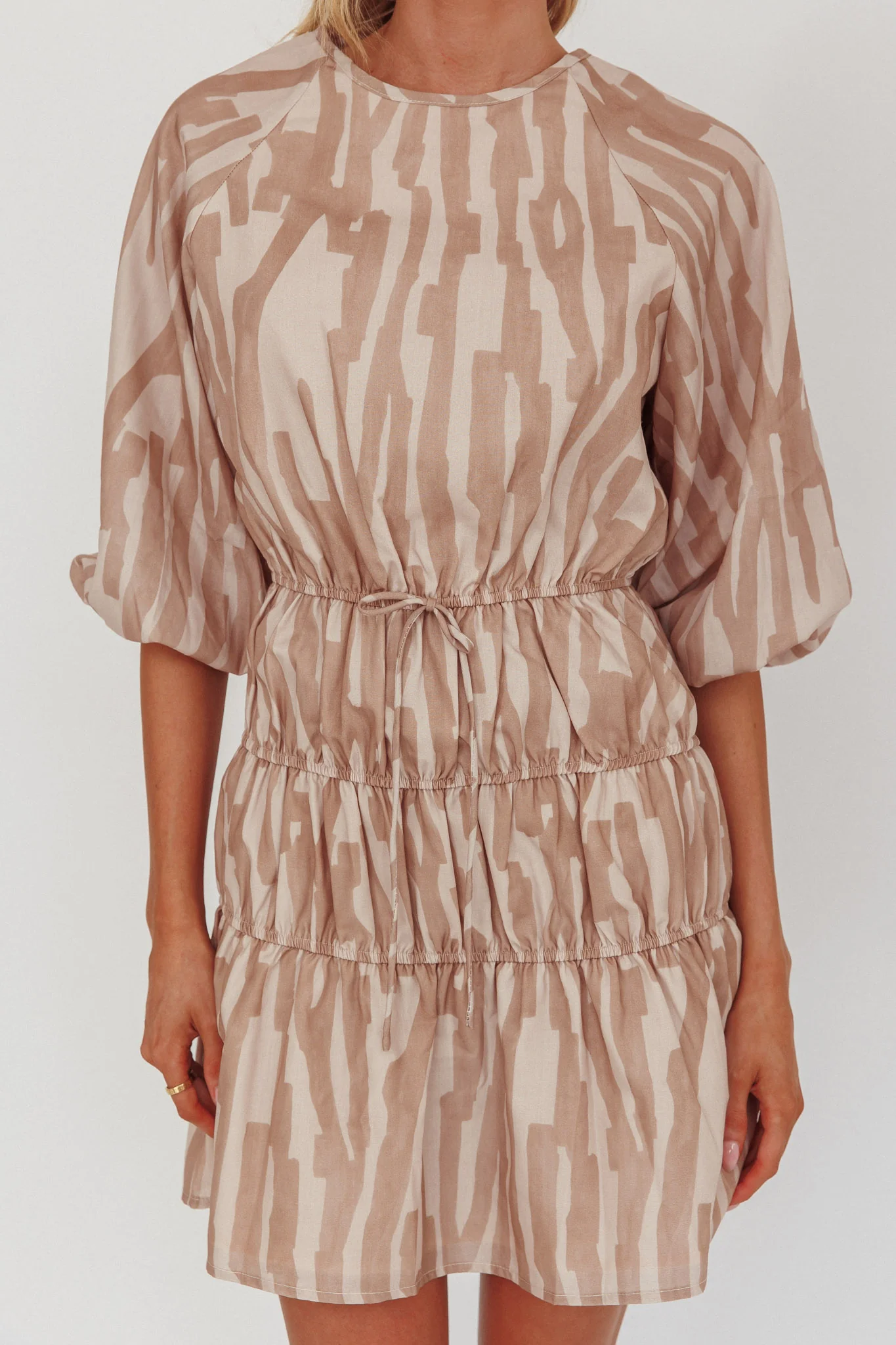 Ezriah Puff Sleeve Mini Dress Print Coffee - Image 3