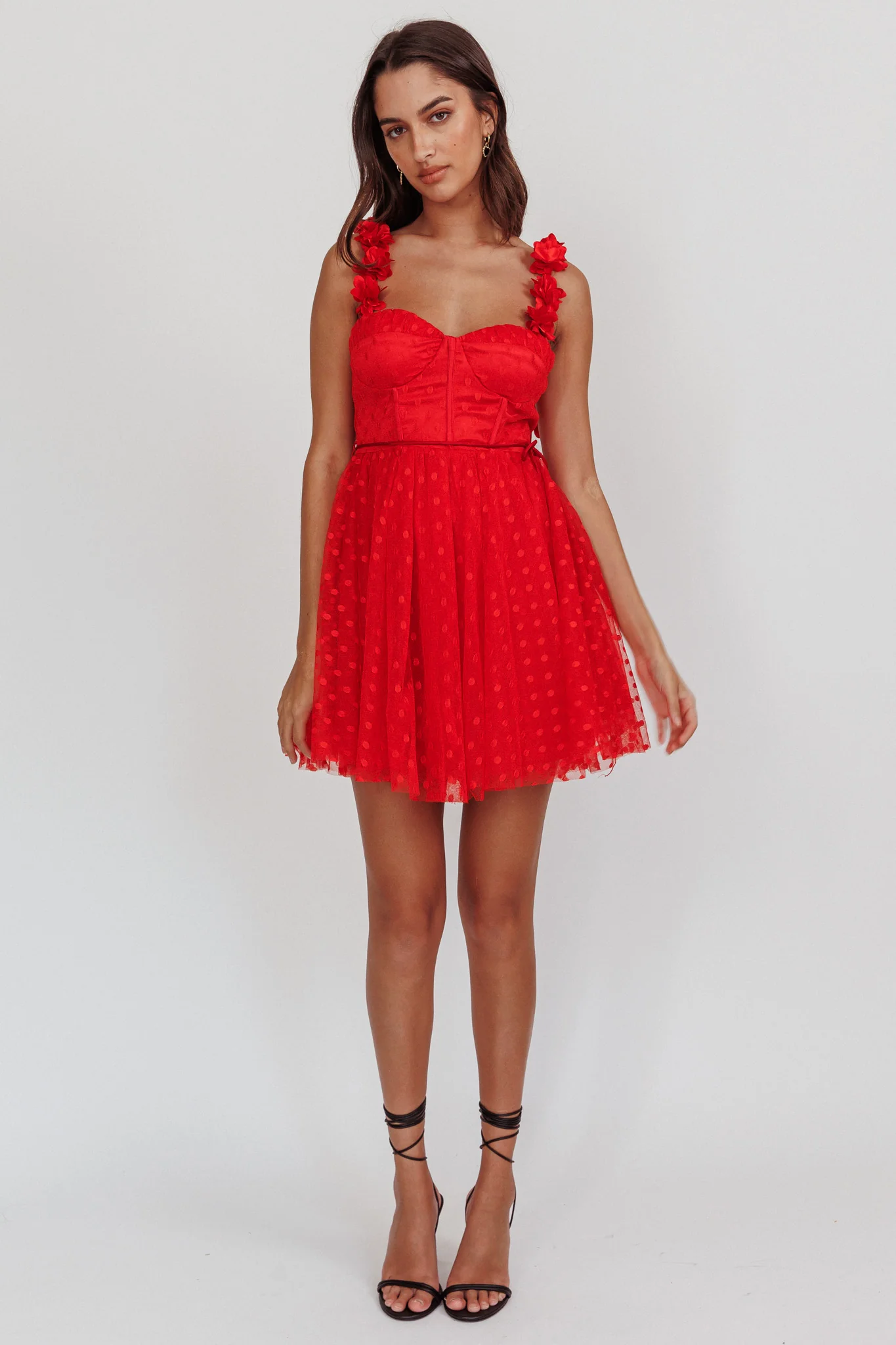 Fairytale Dream Floral Strap Mini Dress Red - Image 4