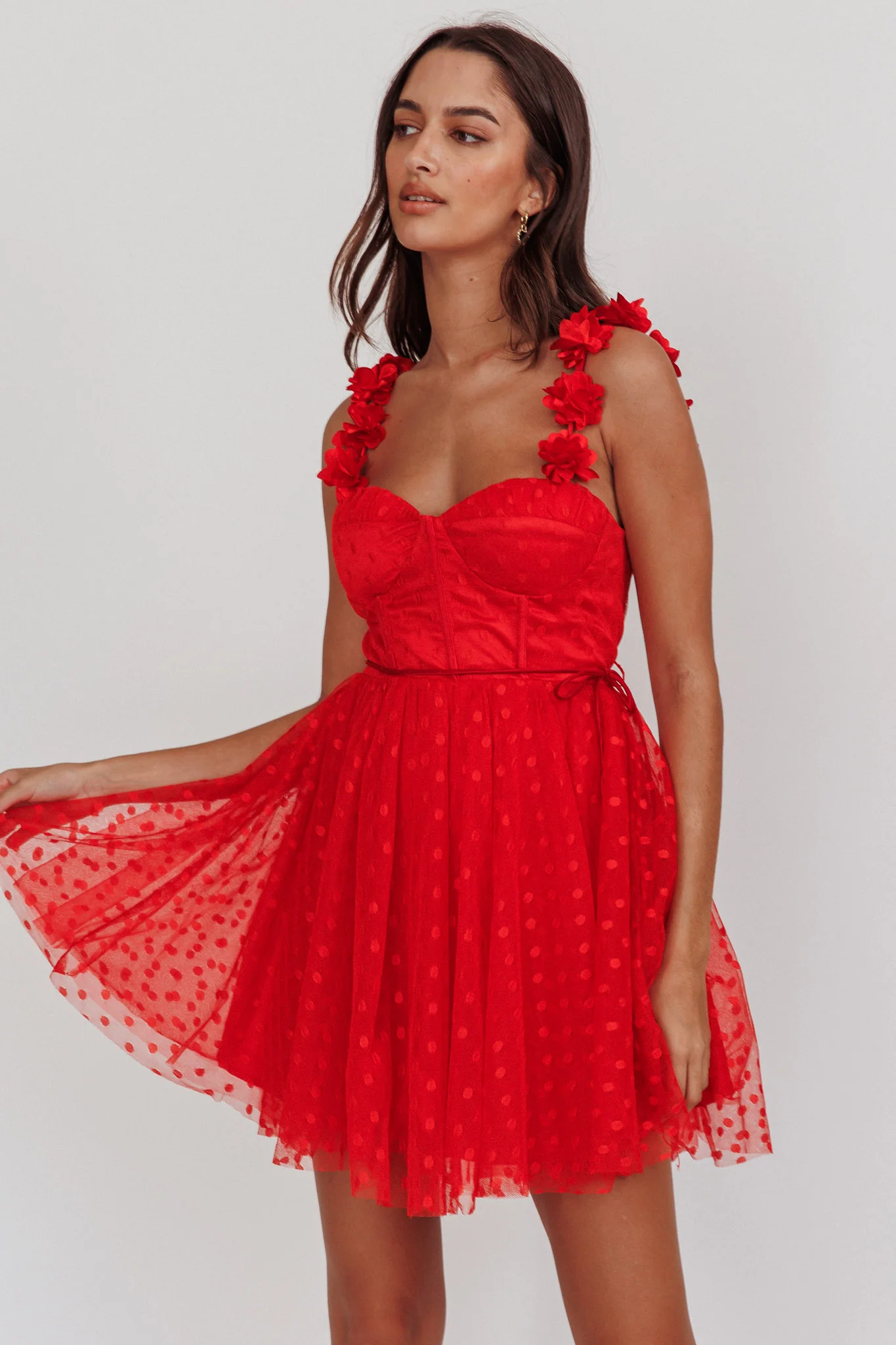Fairytale Dream Floral Strap Mini Dress Red - Image 6