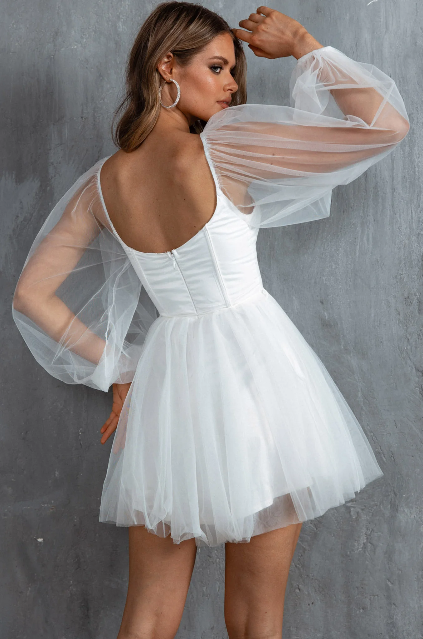 Fairytale Dream Sheer Sleeve Mini Dress White - Image 9