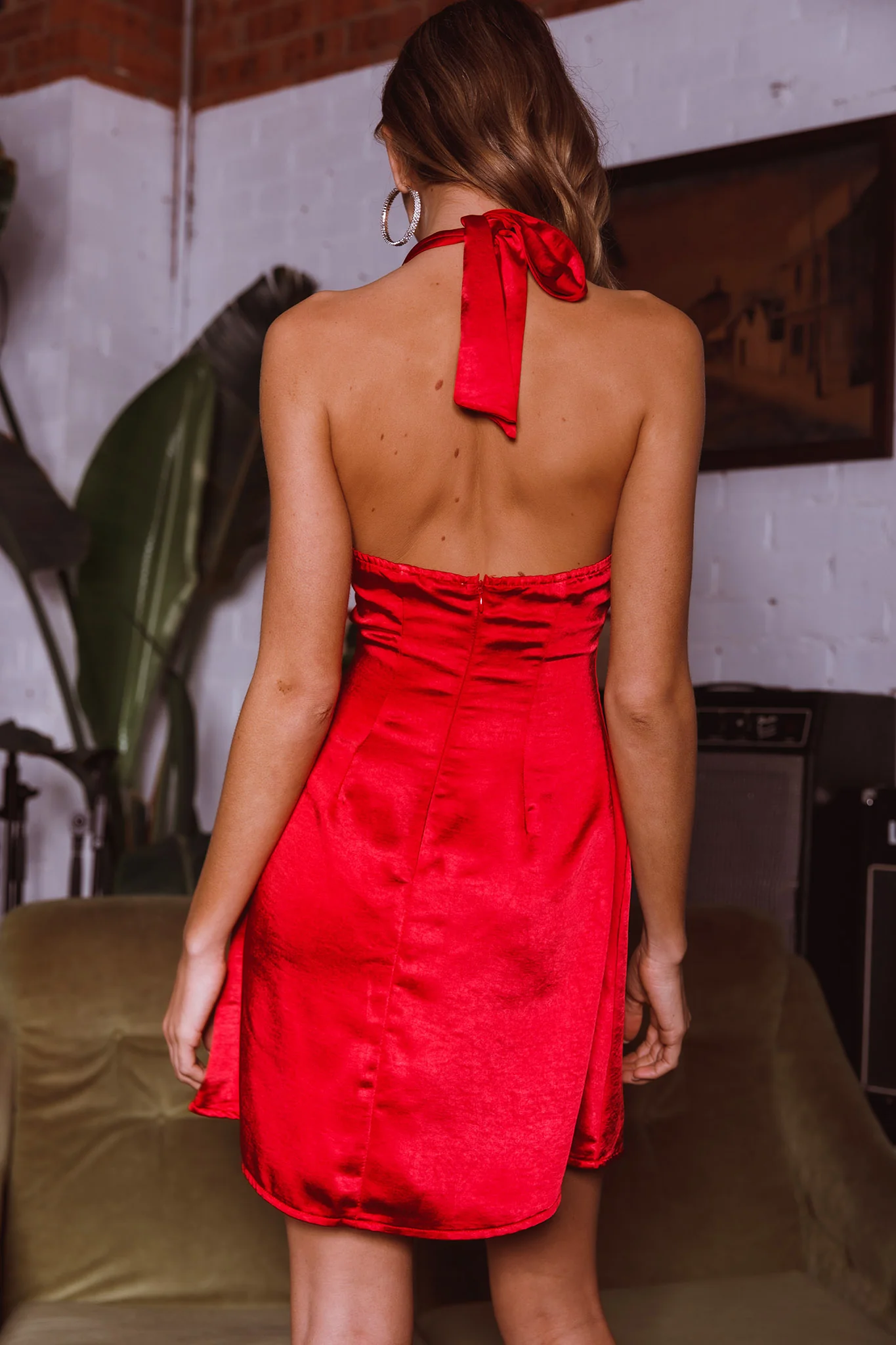 Falling Star Plunging Halterneck Mini Dress Red - Image 7