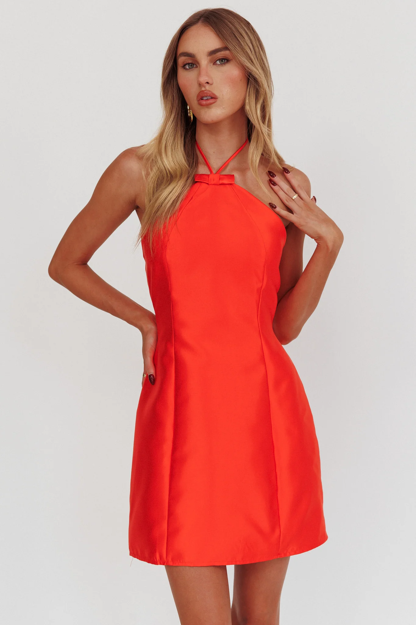 Falon Halter Bow Neck Mini Dress Red - Image 6