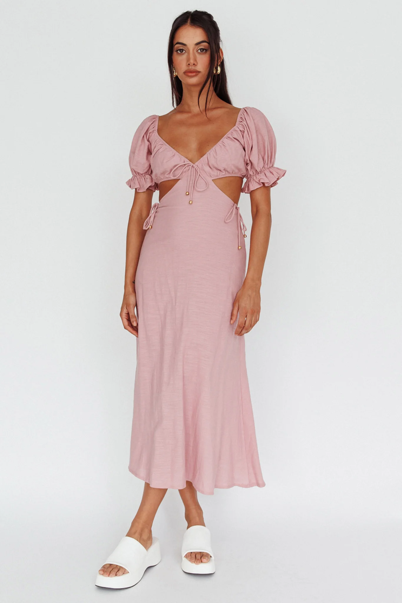 Fancy Free Puff Sleeve Midi Dress Blush - Image 5