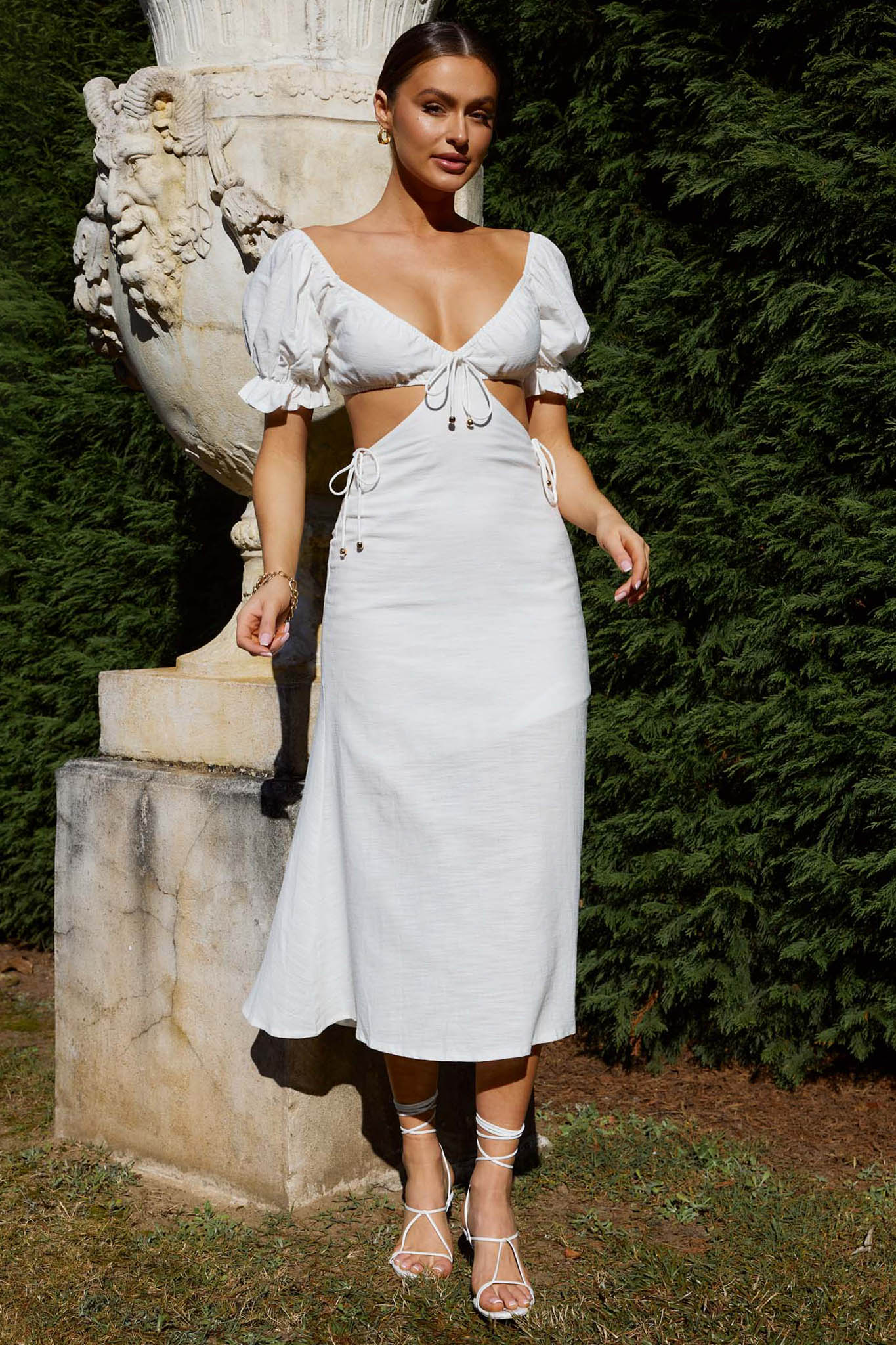 Fancy Free Puff Sleeve Midi Dress White - Image 9