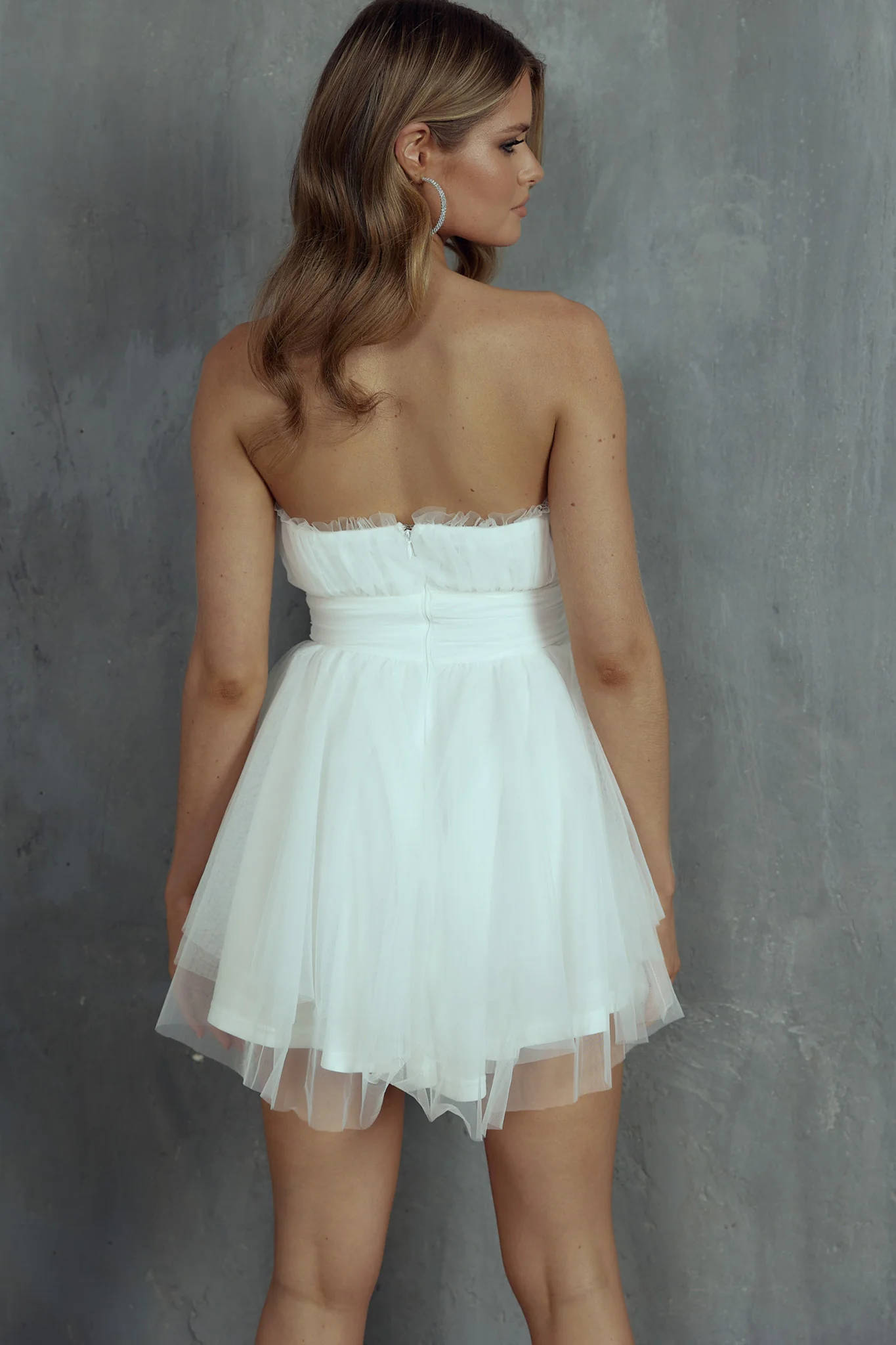 Fayette Strapless Mesh Mini Dress White - Image 9