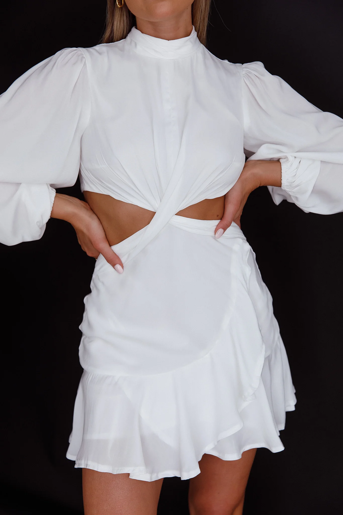 Feels Like Home Long Sleeve Cut-Out Dress White - Image 5