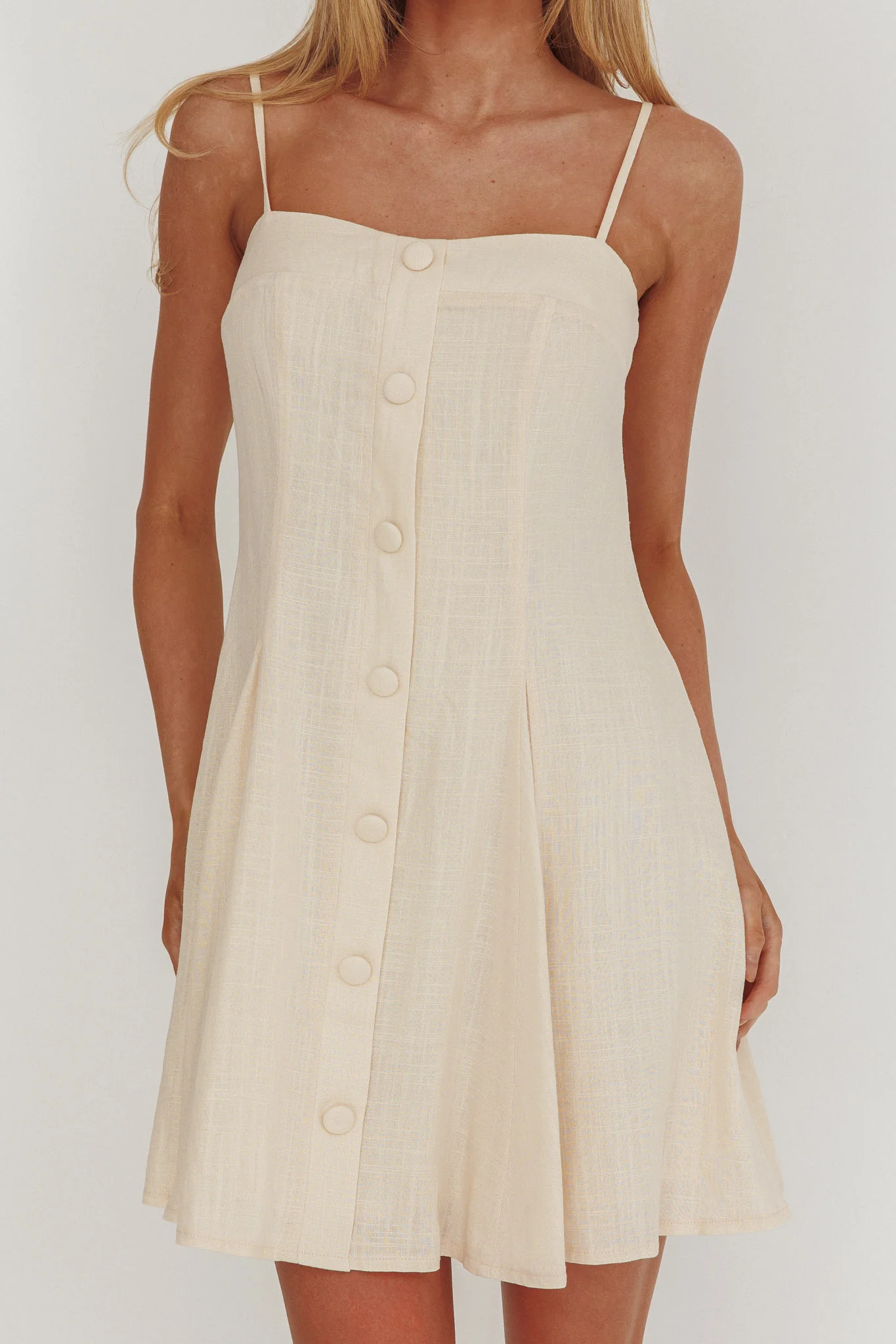 Fianna Button Front Godet Mini Dress Cream - Image 3