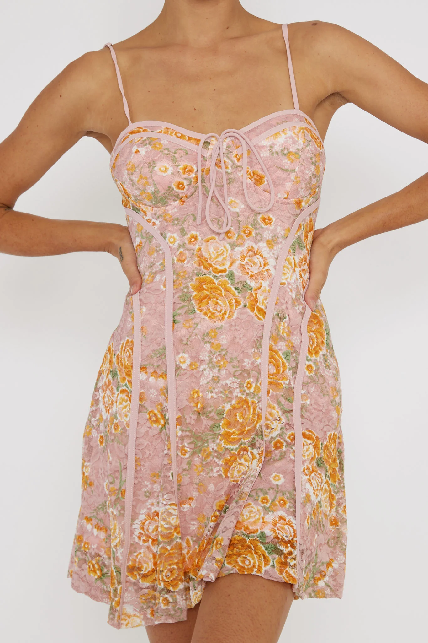 Find Your Way Lace Piping Mini Dress Pink - Image 4