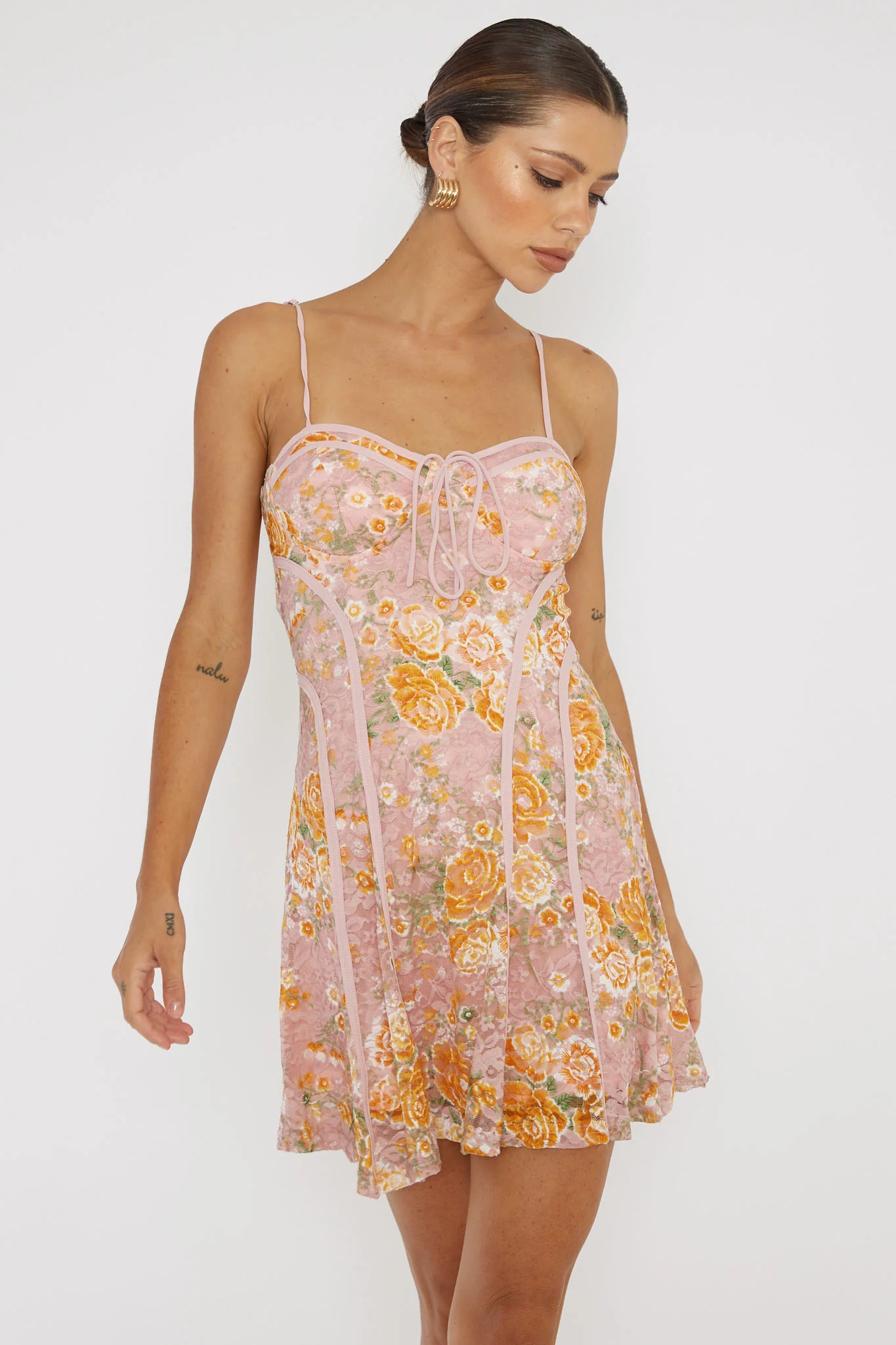 Find Your Way Lace Piping Mini Dress Pink - Image 5