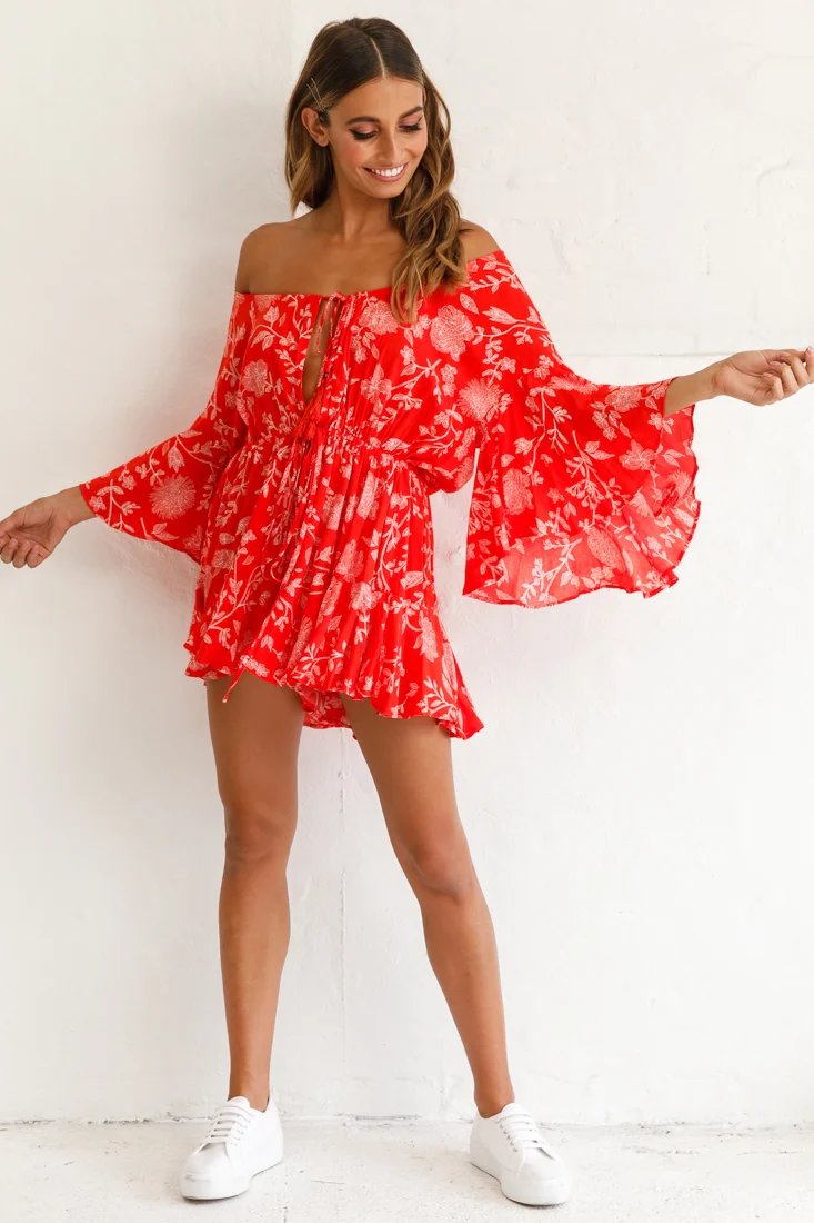 Fiona Drawstring Floral Romper Red - Image 6