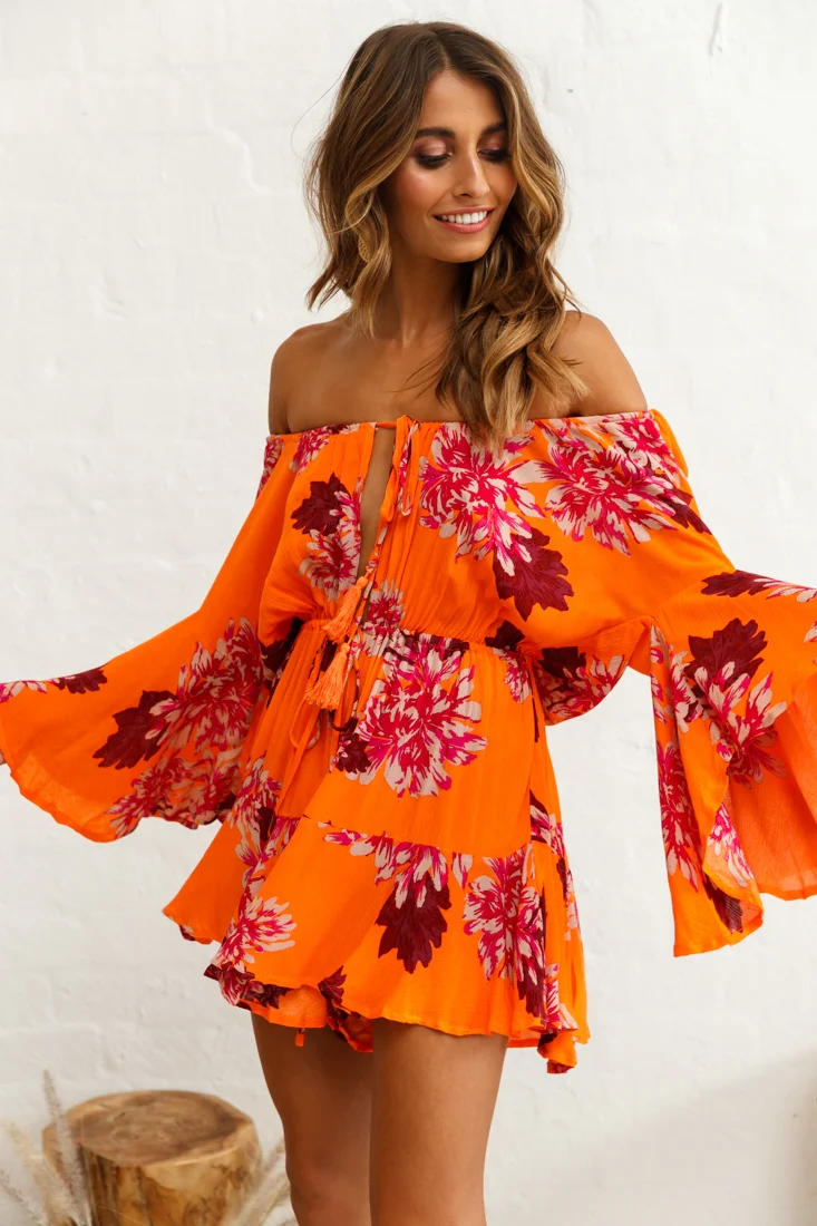 Fiona Drawstring Waist Romper Orange - Image 2