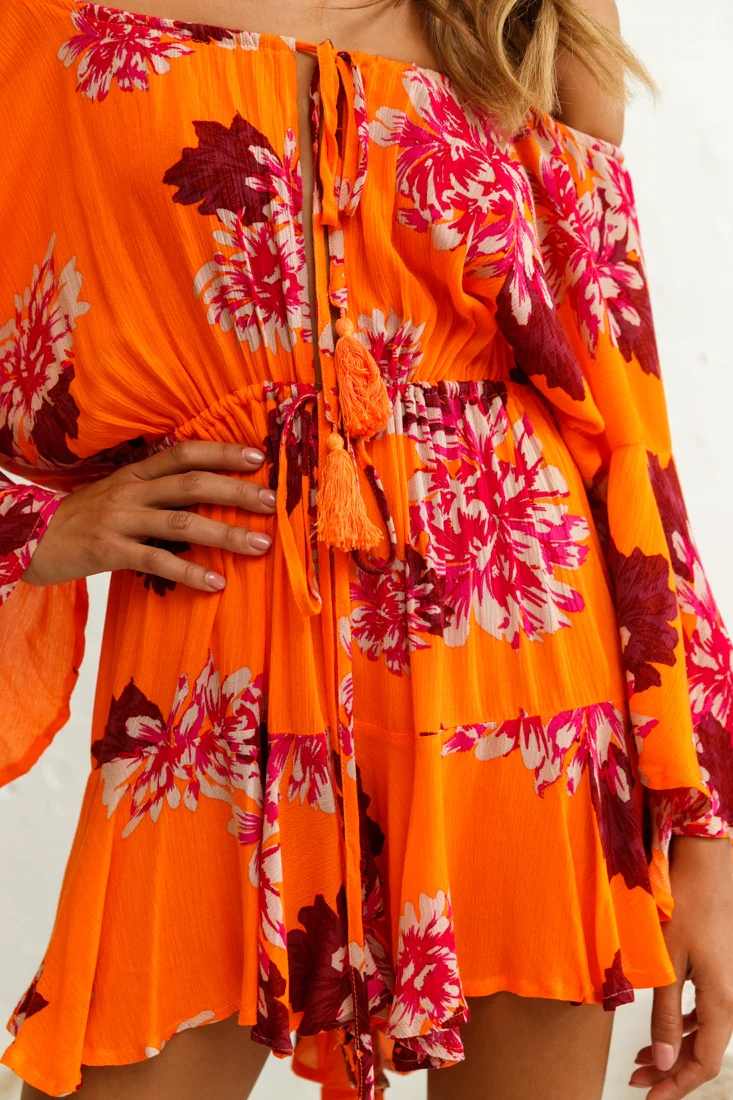 Fiona Drawstring Waist Romper Orange - Image 5