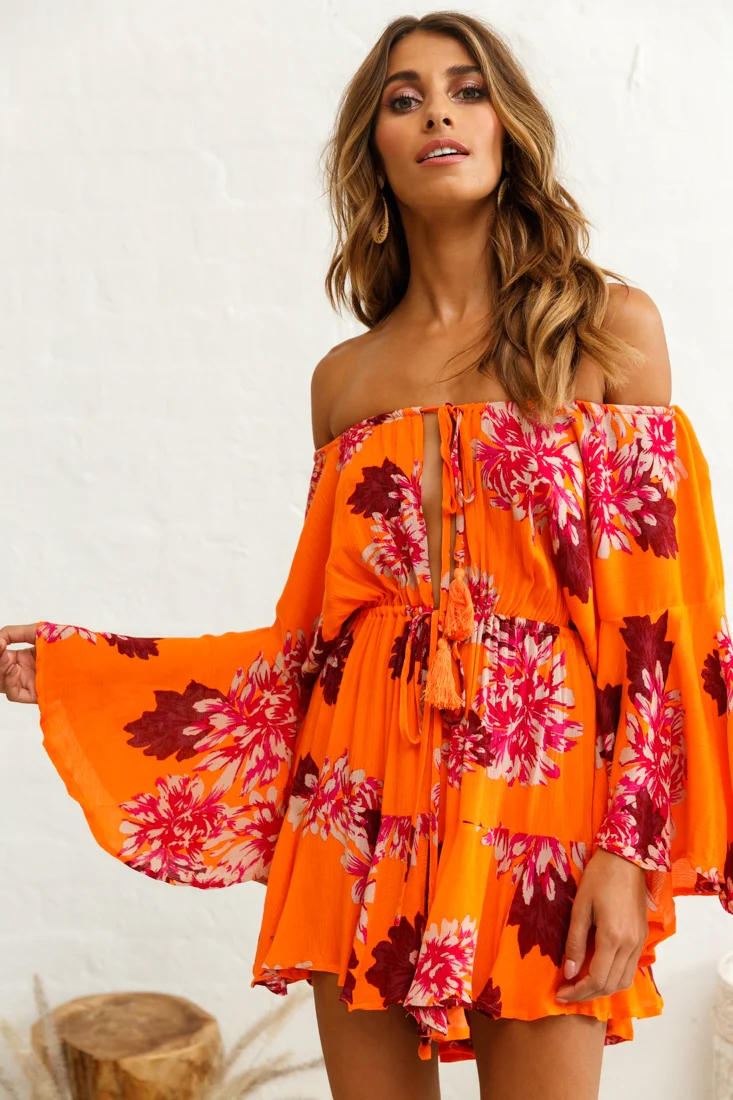 Fiona Drawstring Waist Romper Orange - Image 6