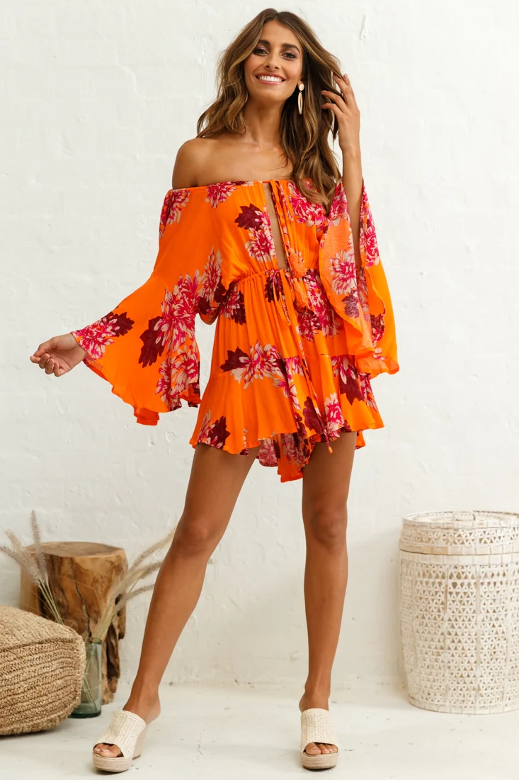 Fiona Drawstring Waist Romper Orange - Image 7