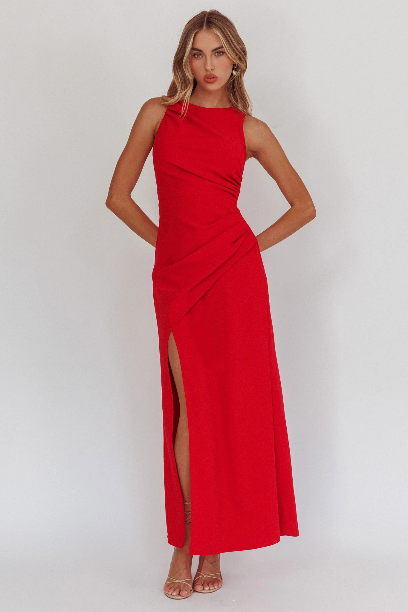 Firelights Lace-Up Back Maxi Dress Red - Image 5